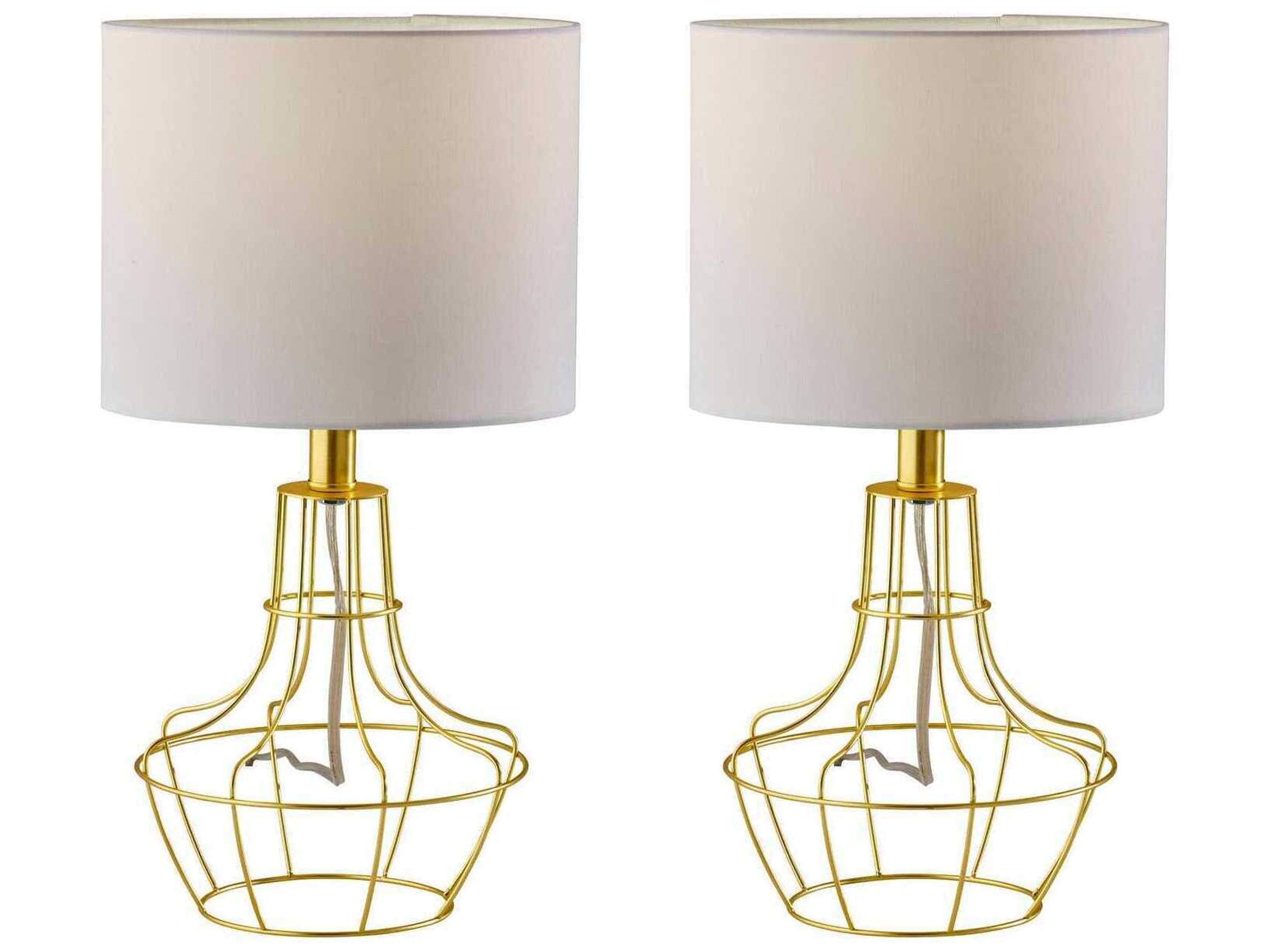 Adesso Stella Antique Brass White Fabric Table Lamp Set of 2