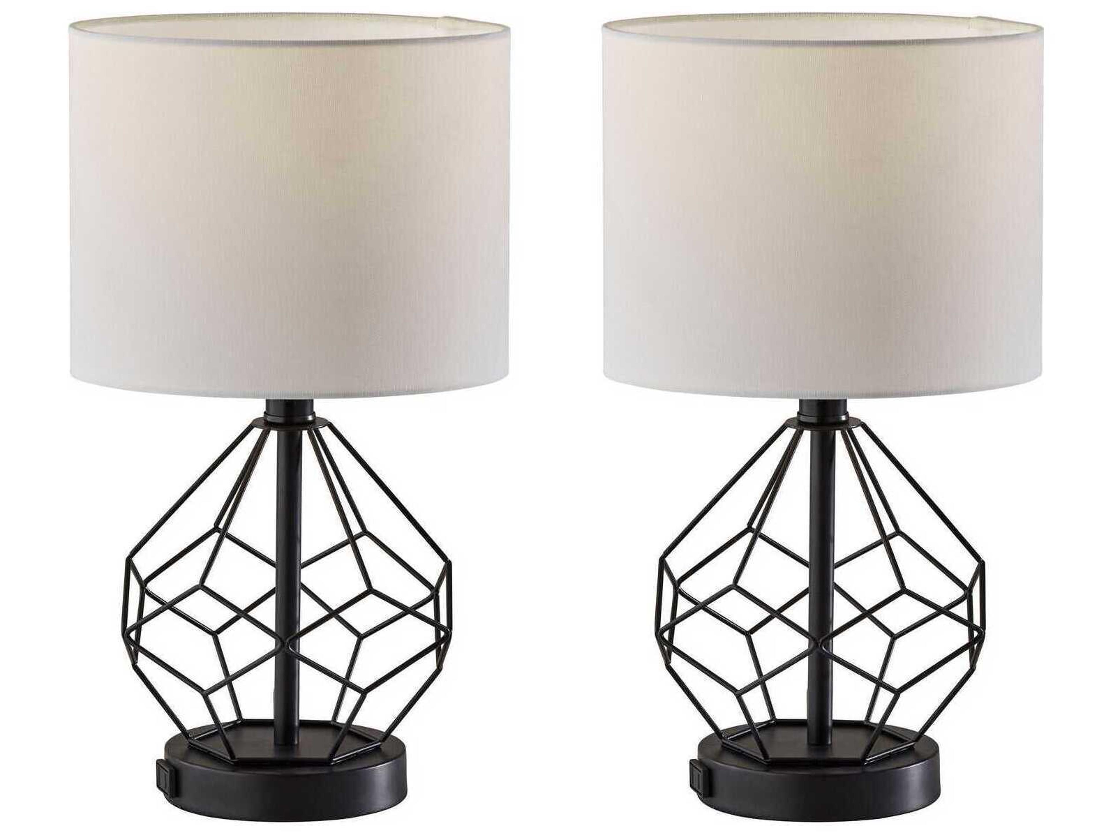Adesso Chiara Black White Fabric Table Lamp Set of 2