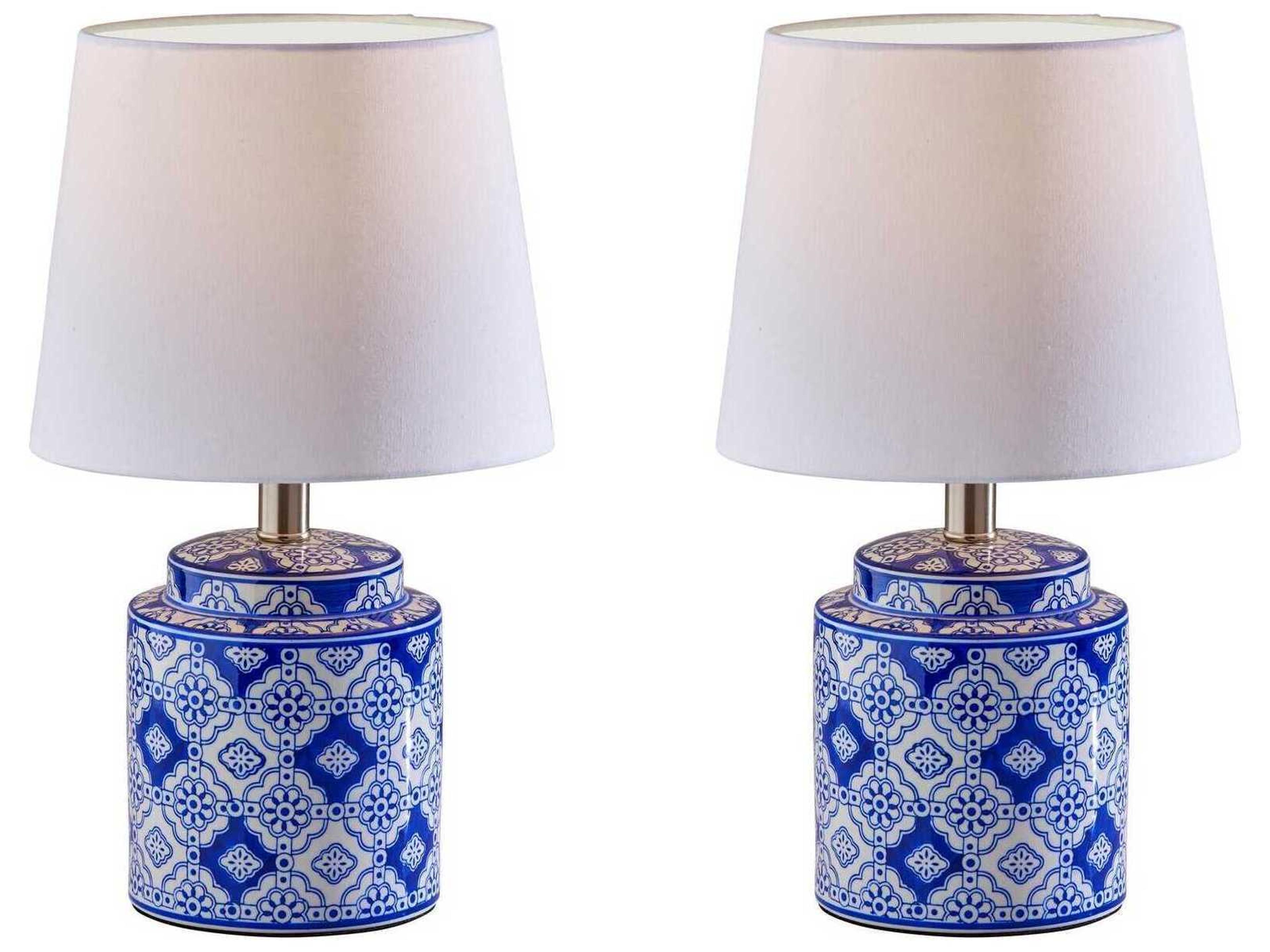 Adesso Polly Blue White Fabric Table Lamp Set of 2