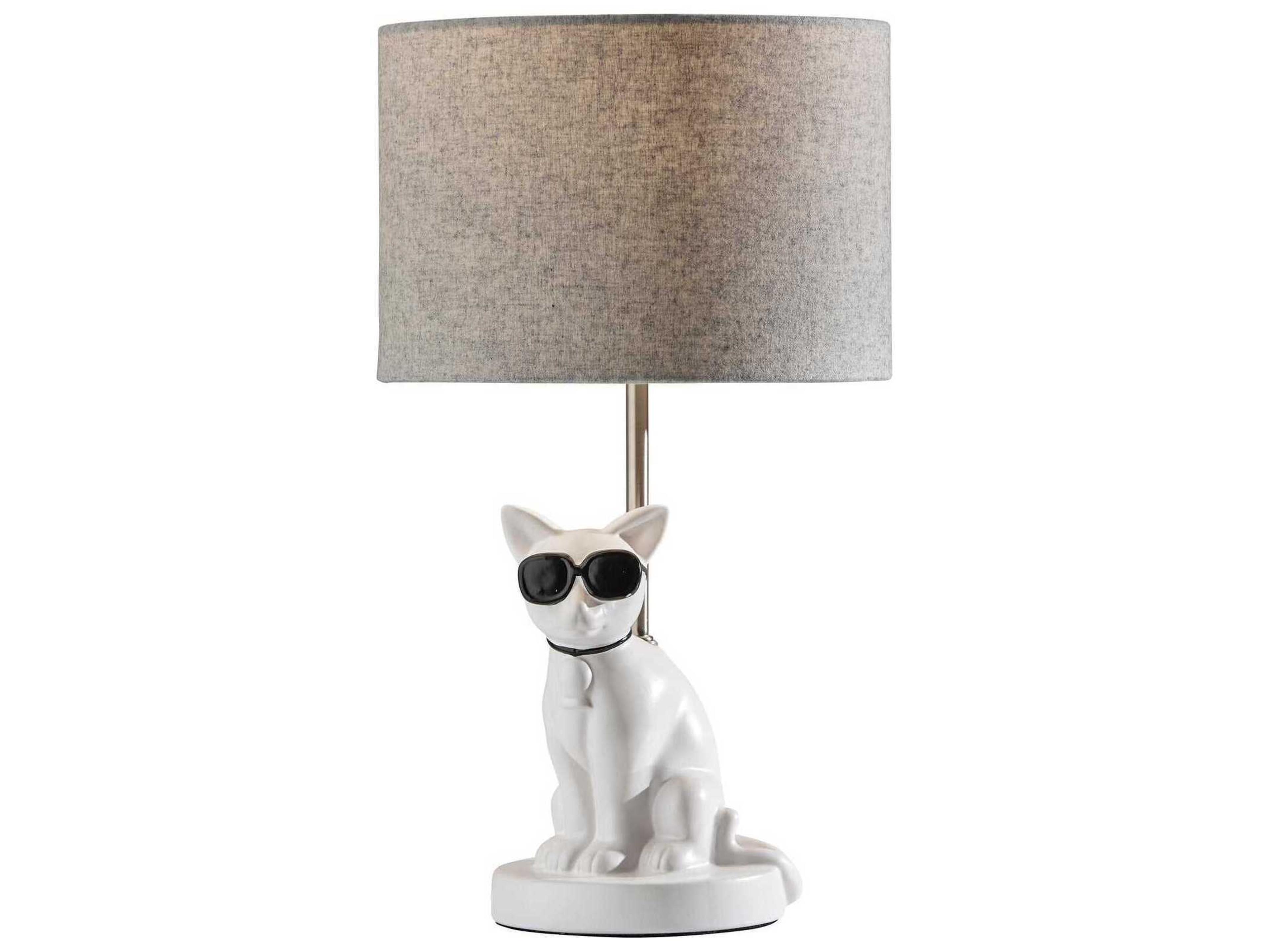 Adesso Sunny White Brushed Steel Light Grey Soft Touch Fabric Table Lamp