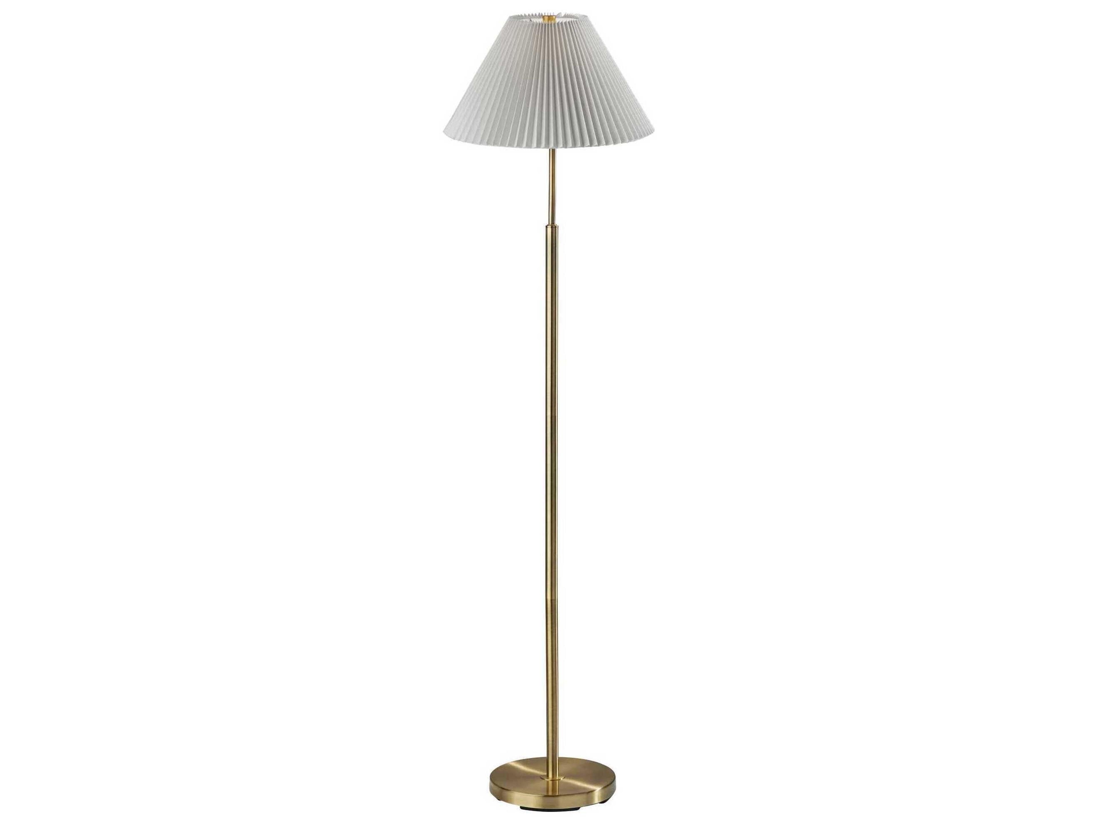 Adesso Jeremy Antique Brass White Pleated Fabric Floor Lamp