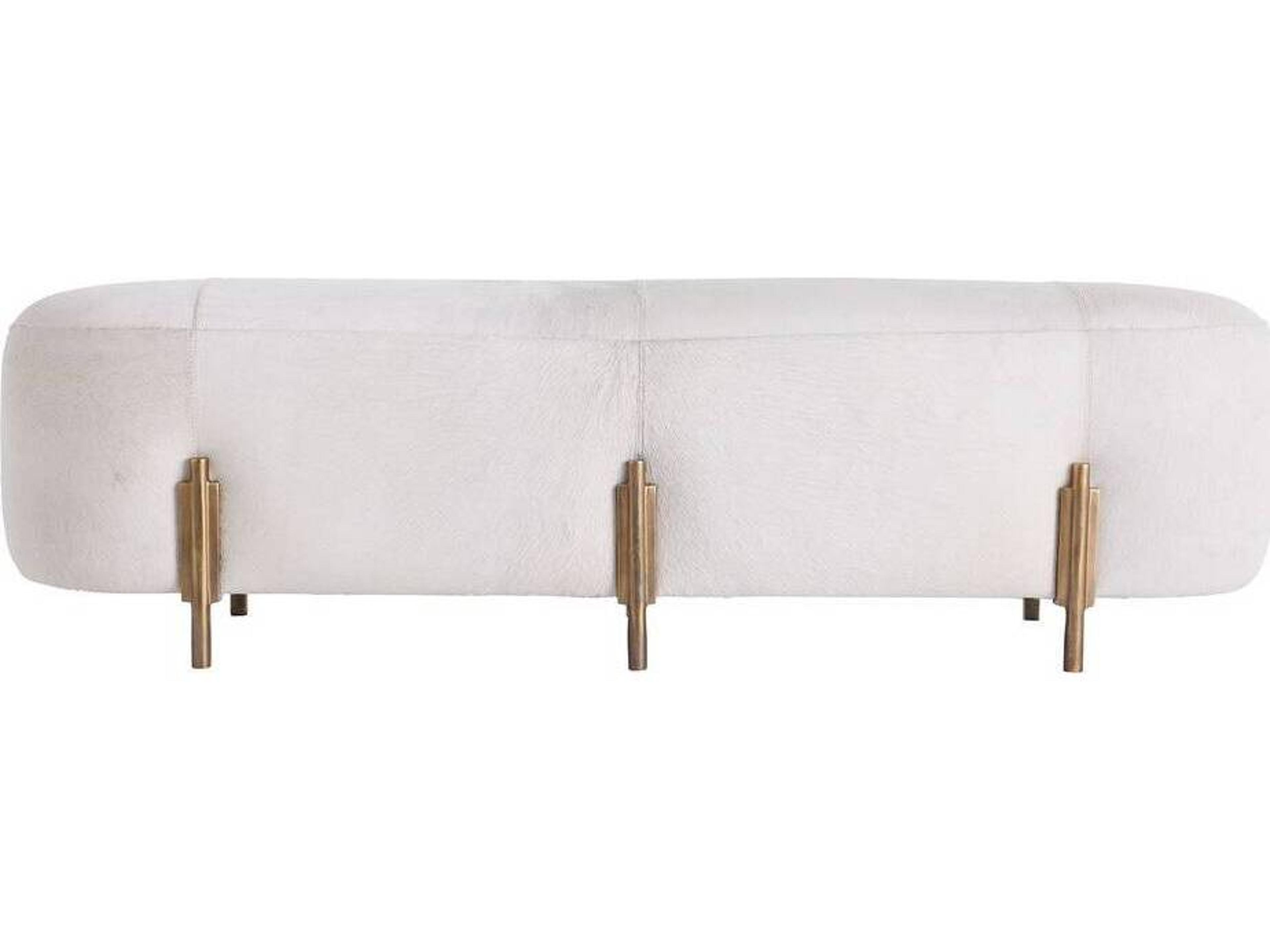 Arteriors Home Justin Upholstered Accent Bench White Hair On Hide Antique Brass