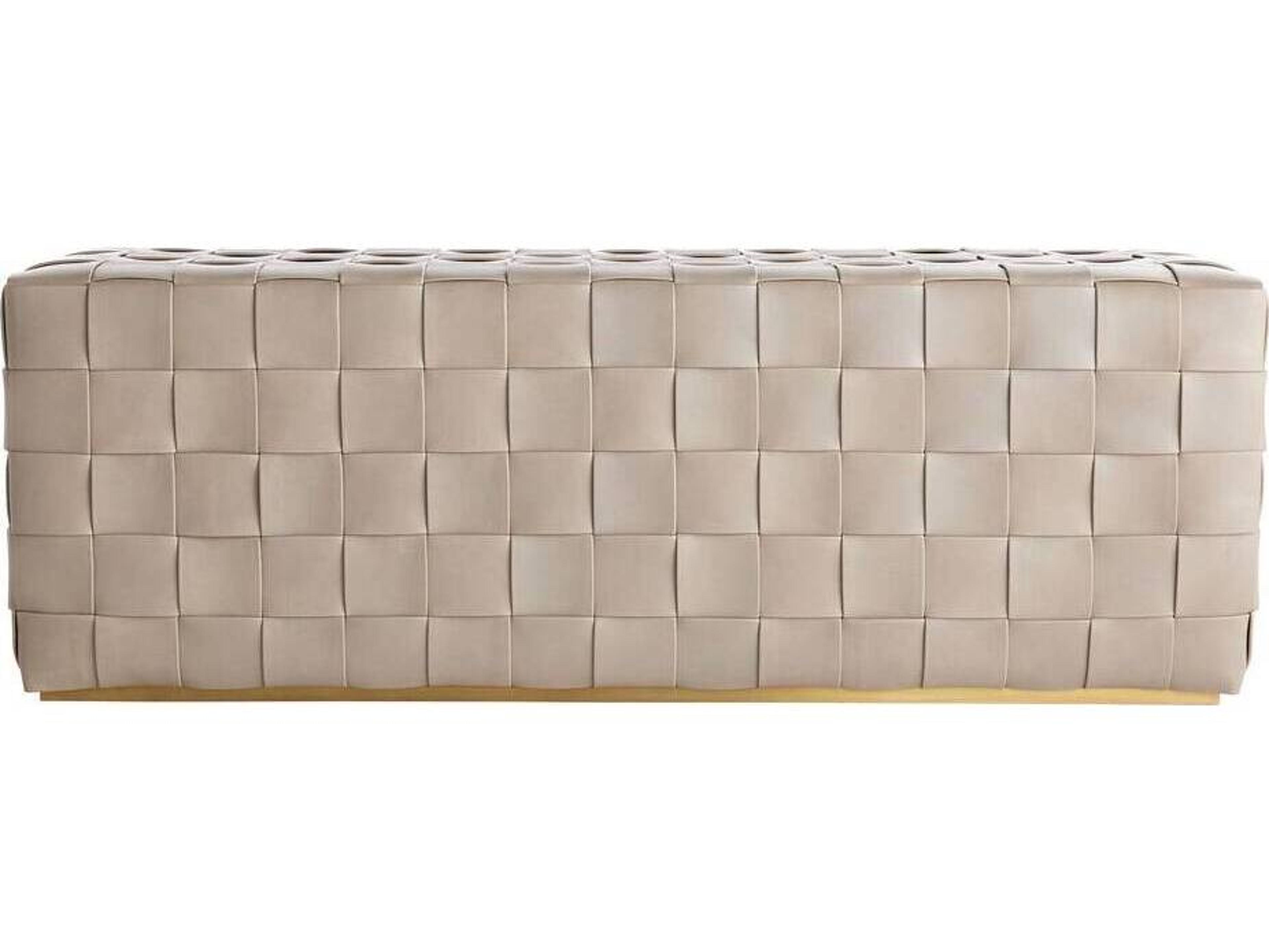 Arteriors Home Lakewood Stone Antique Brass Gray Leather Accent Bench