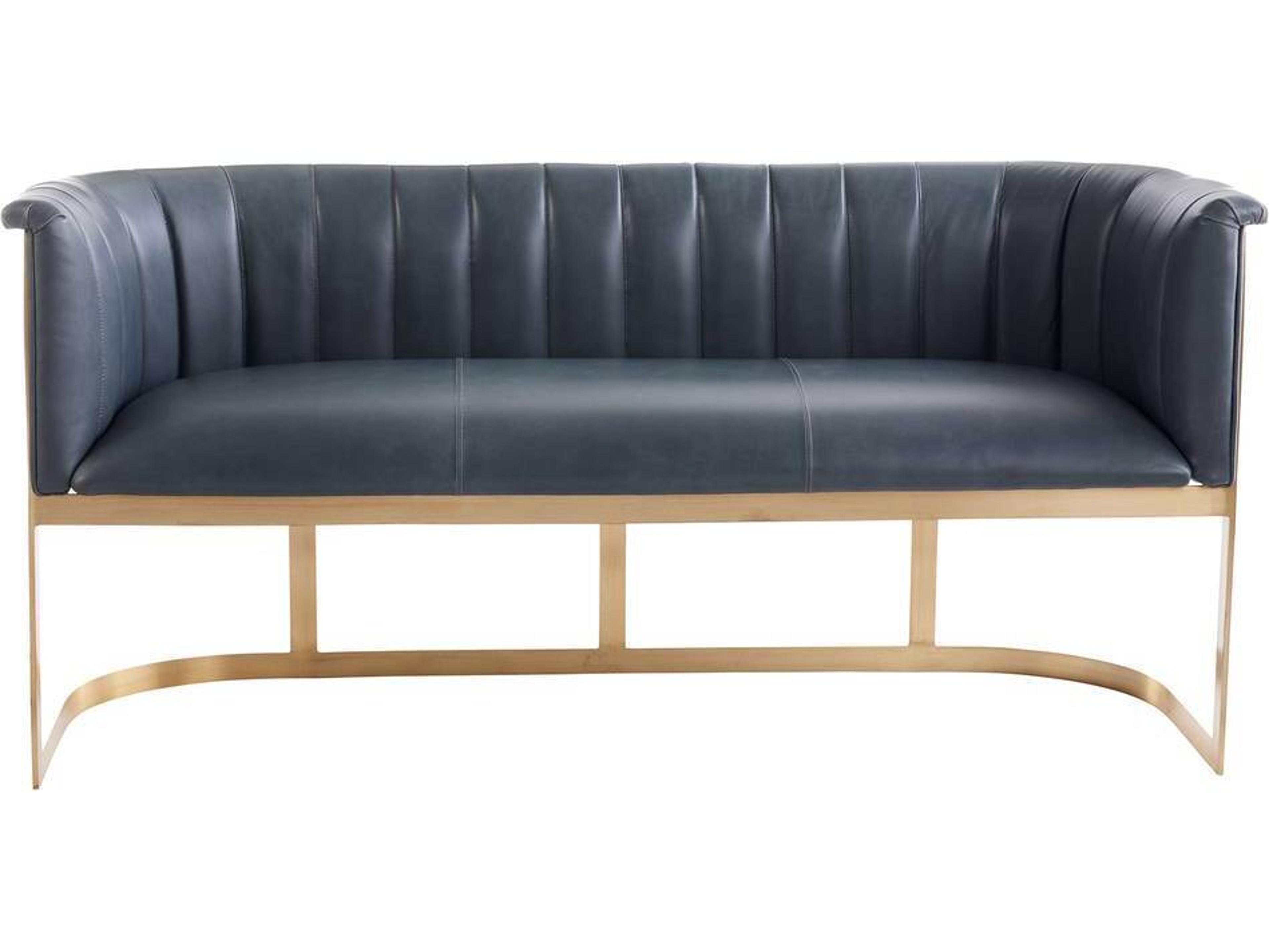 Arteriors Home Tatum Storm Antique Brass Blue Leather Accent Bench