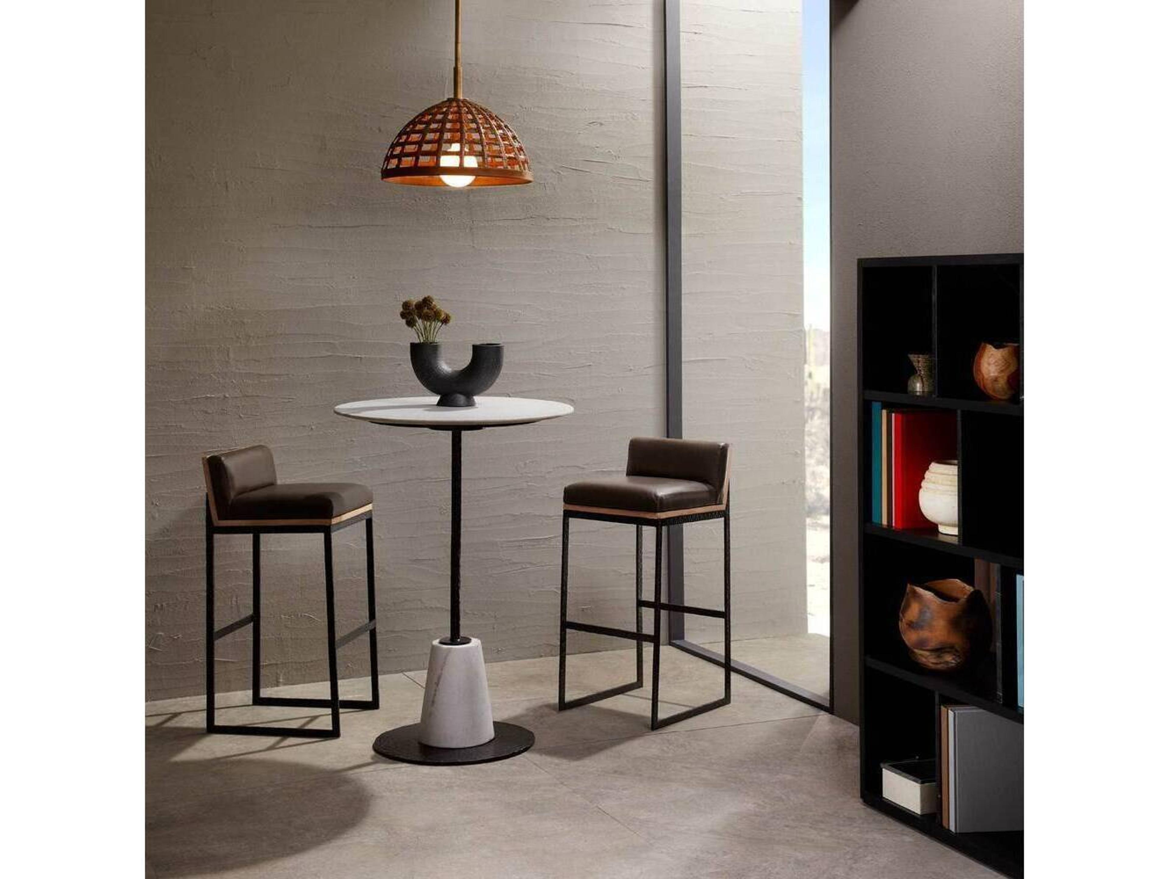 Arteriors Home Marmont Ore Blackened Iron Leather Oak Wood Bar Stool