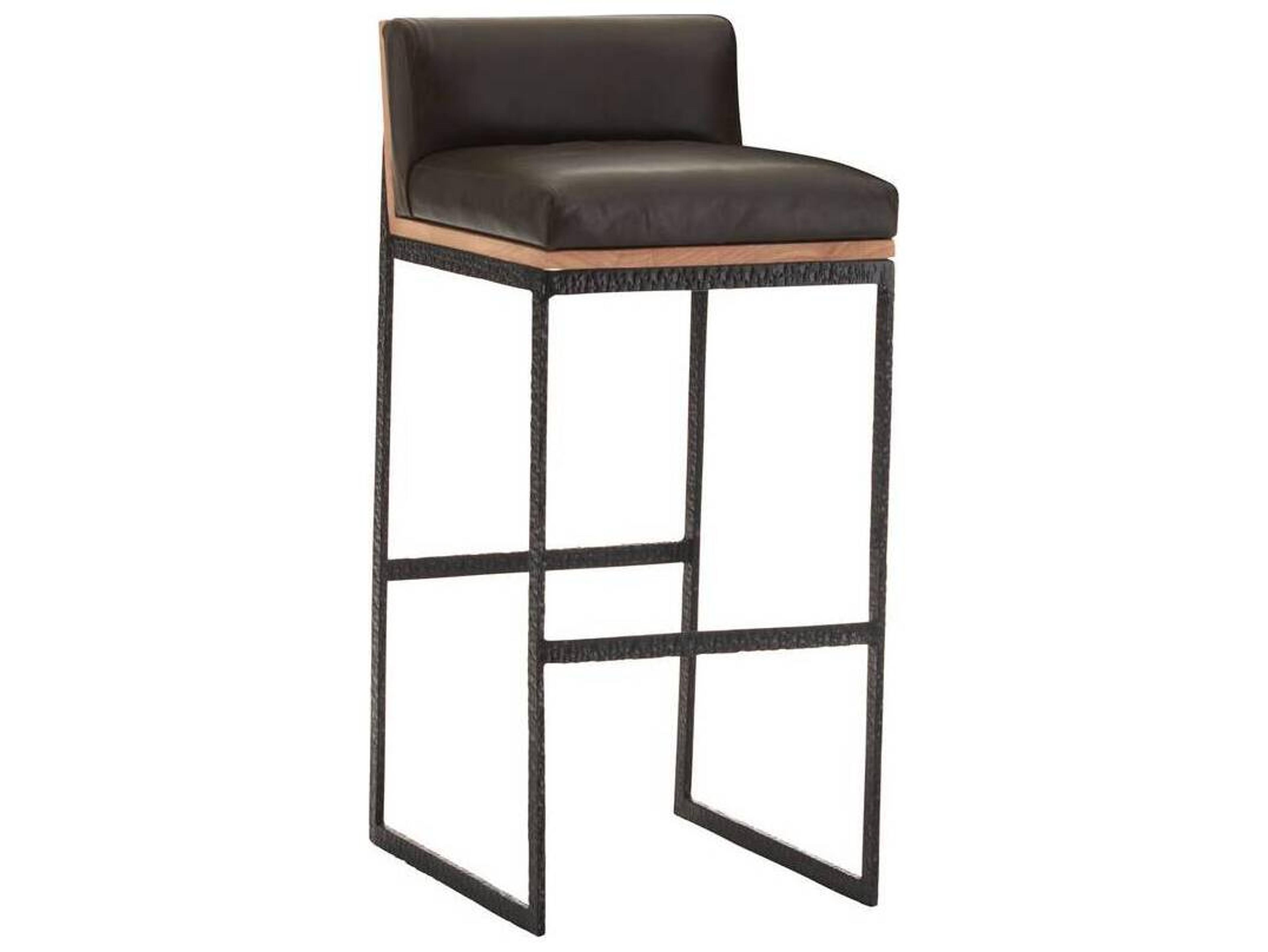 Arteriors Home Marmont Ore Blackened Iron Leather Oak Wood Bar Stool