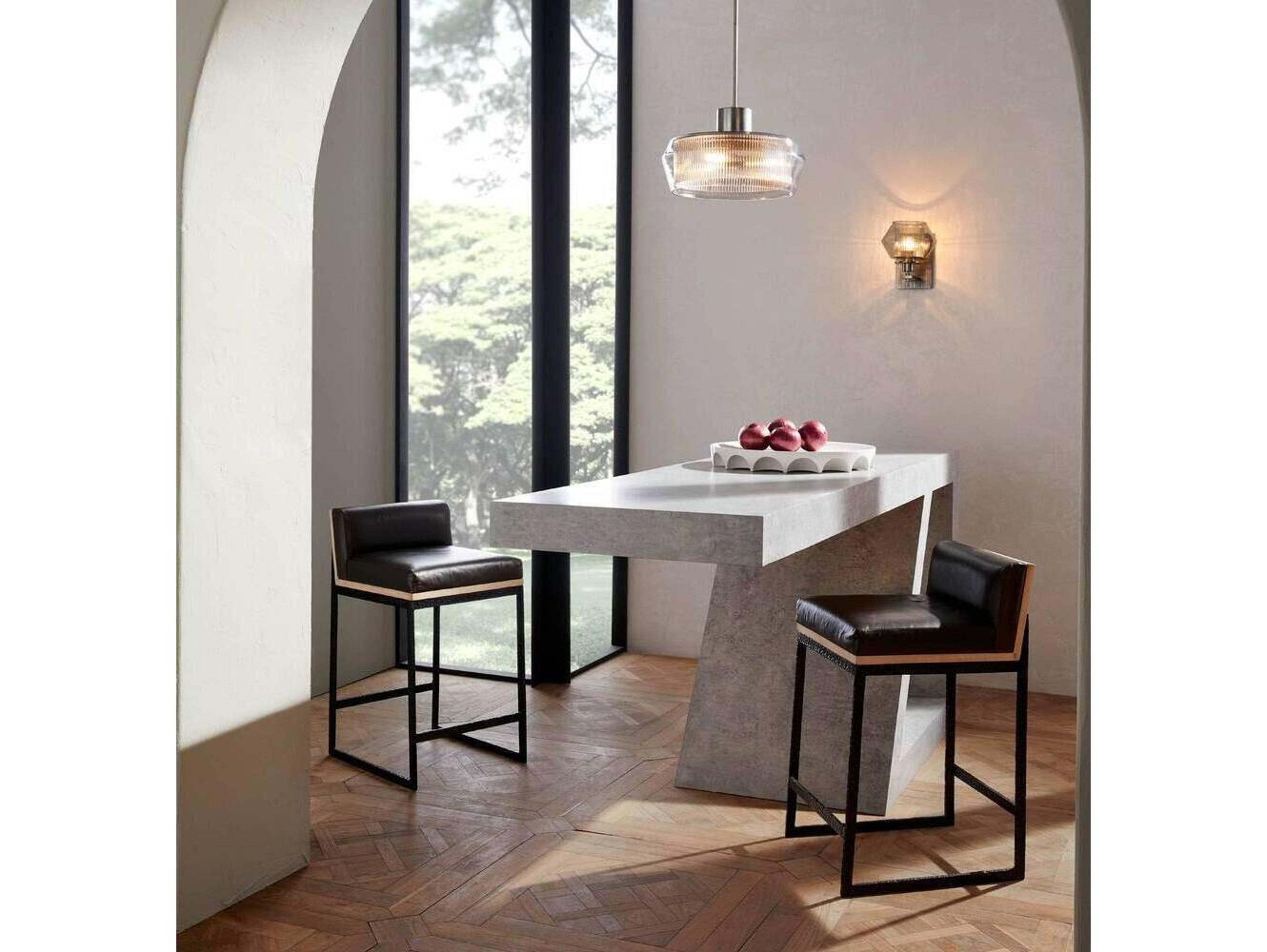 Arteriors Home Marmont Ore Blackened Iron Leather Oak Wood Counter Stool