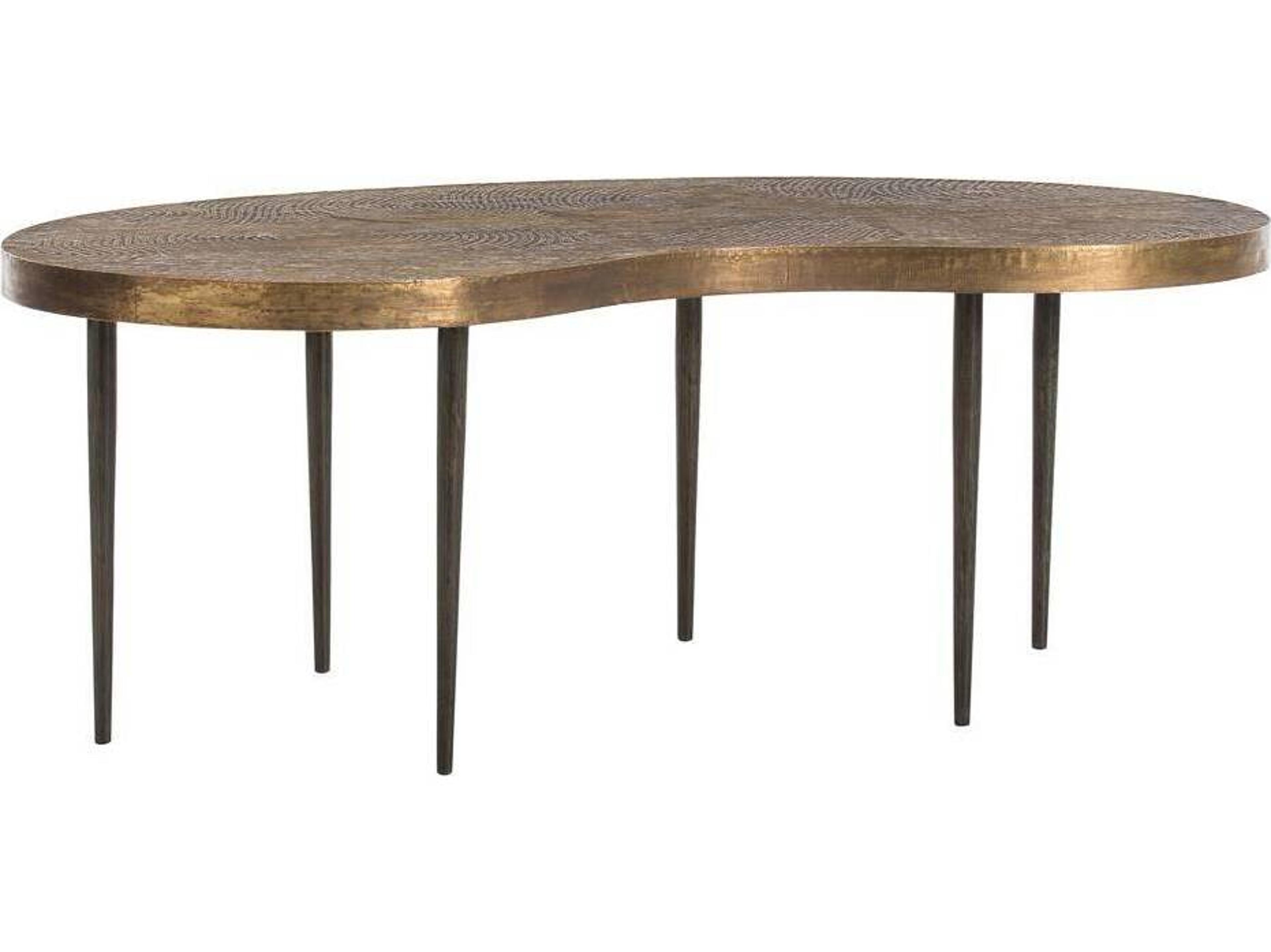 Arteriors Home Sloan Wood Natural Iron Embossed Brass Clad Top Coffee Table