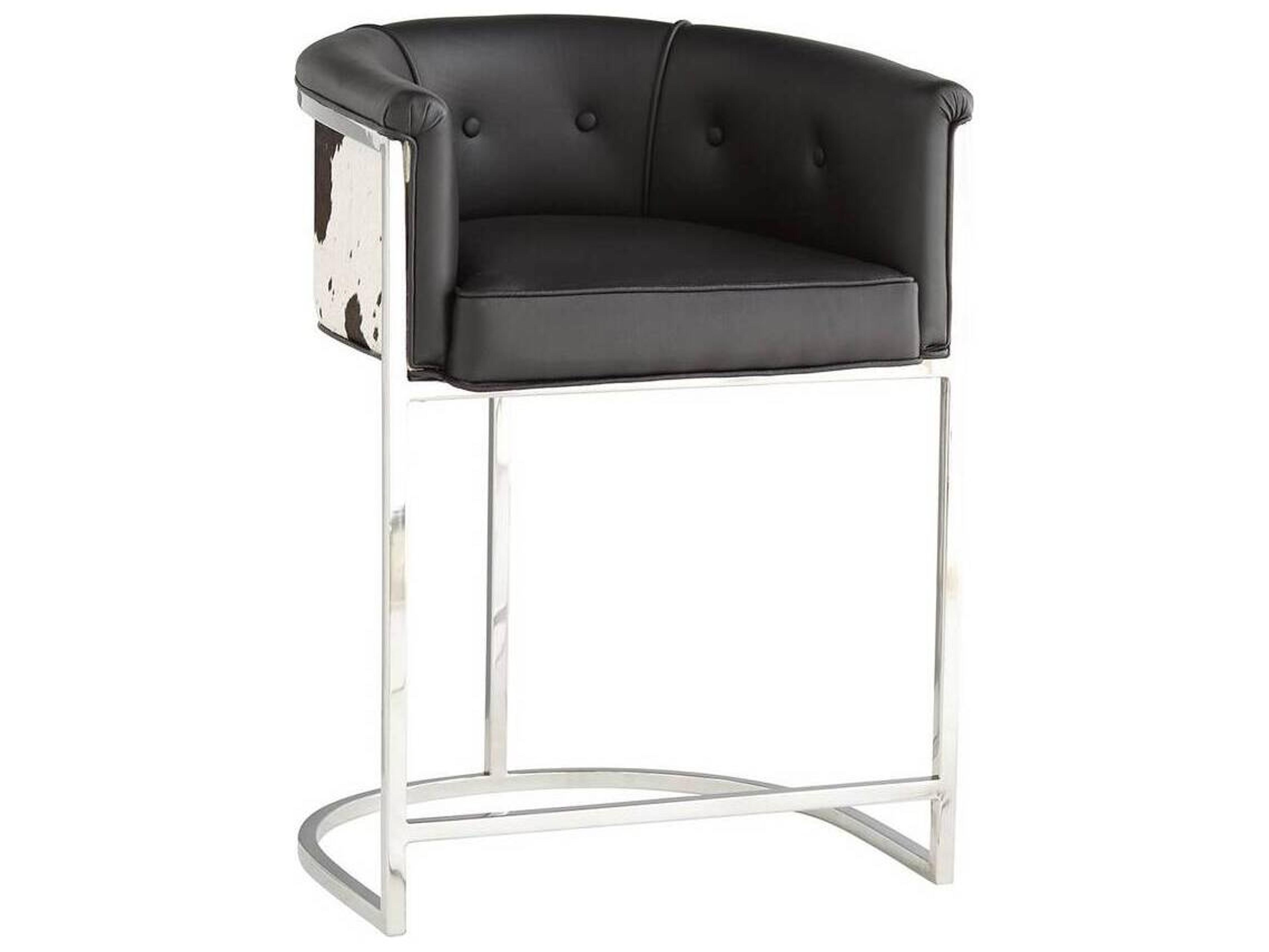 Arteriors Home Calvin Black And White Hide Polished Nickel Leather Counter Stool