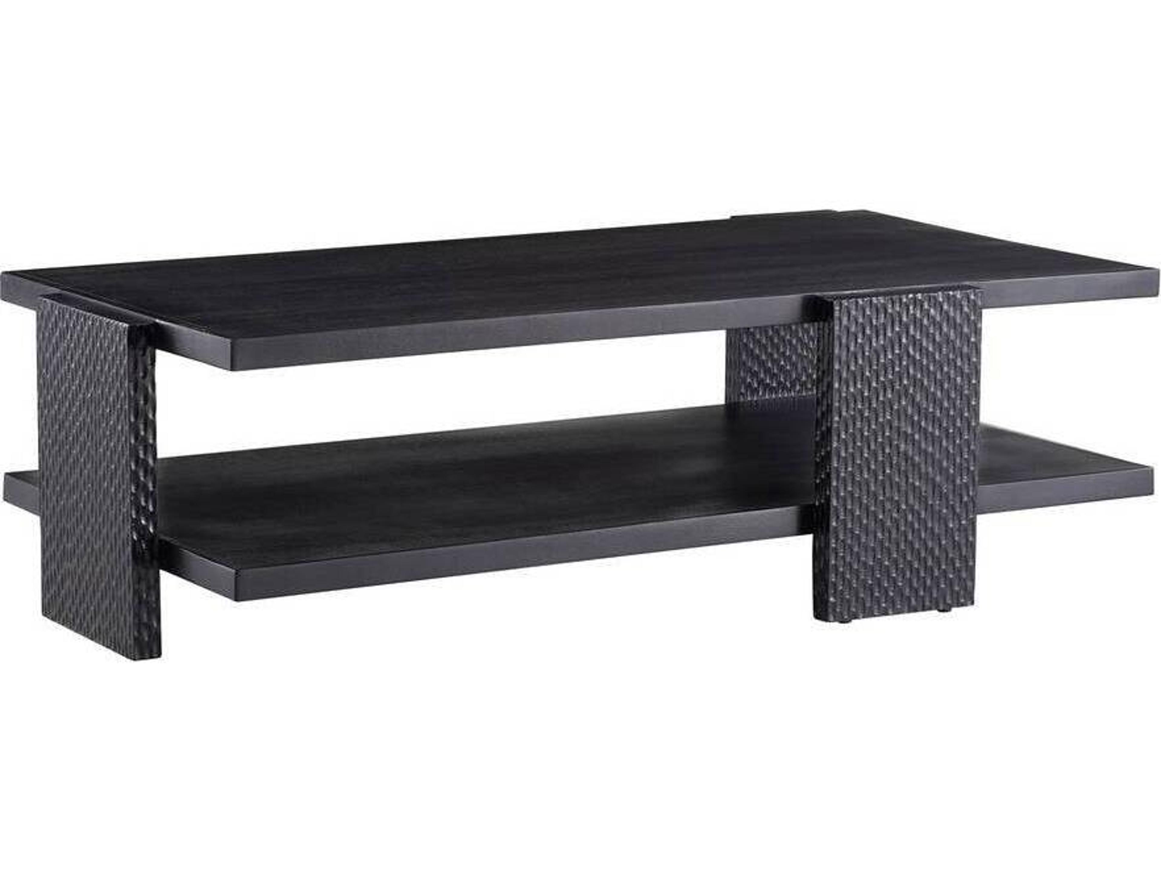 Arteriors Home Rectangular Wood Handcarved Soft Black Waxed Aiden Coffee Table