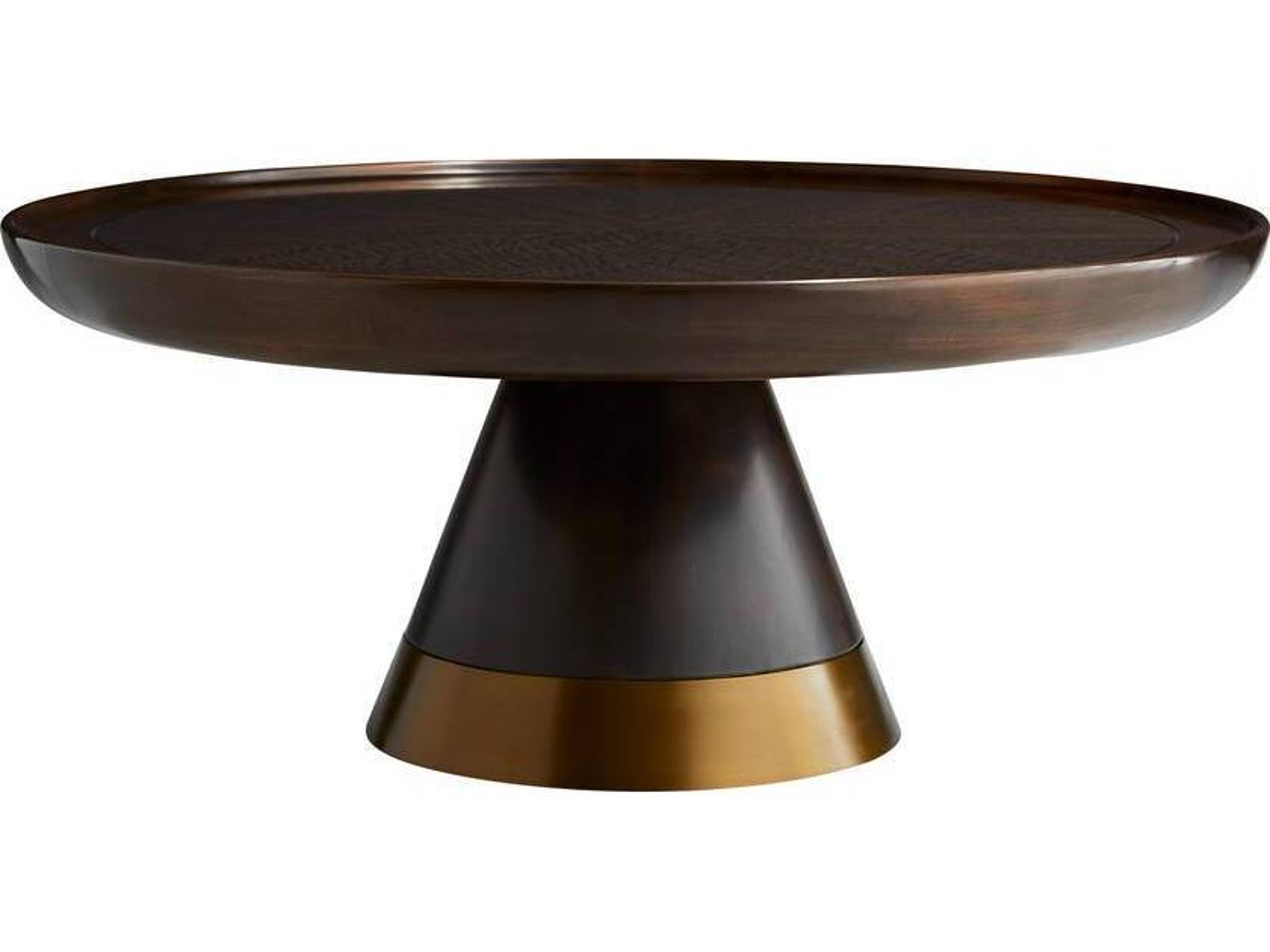 Arteriors Home Round Wood Brindle Antique Brass Violi Coffee Table