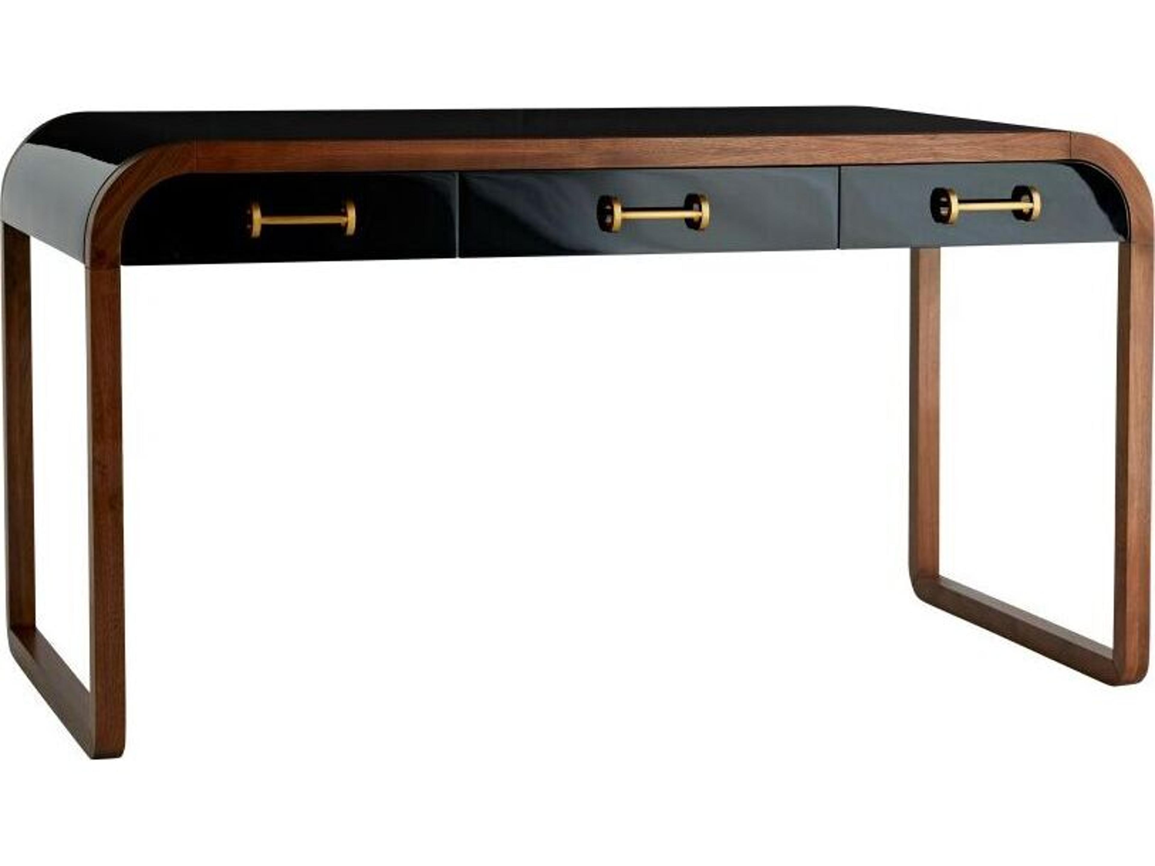 Arteriors Home Black Gloss Lacquer Satin Walnut Wood Writing Desk Victoria