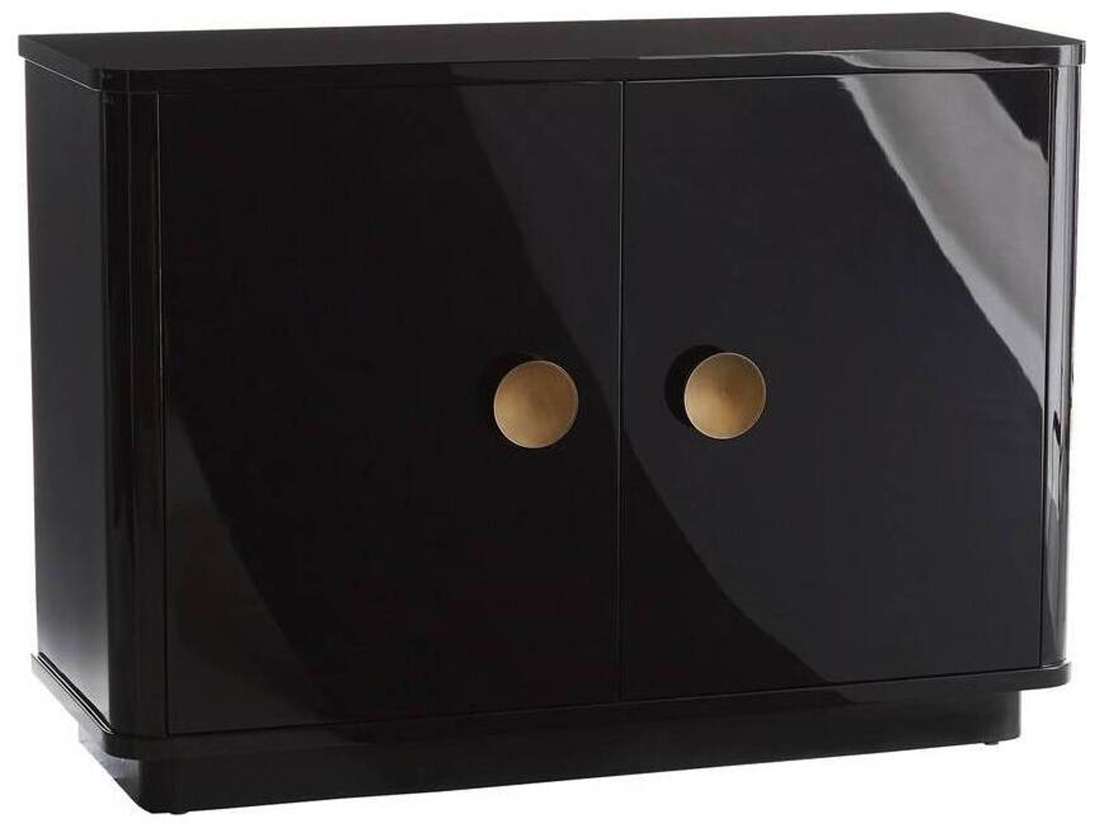 Arteriors Home Kennedy High Gloss Black Lacquer Antique Brass Oak Wood Accent Chest
