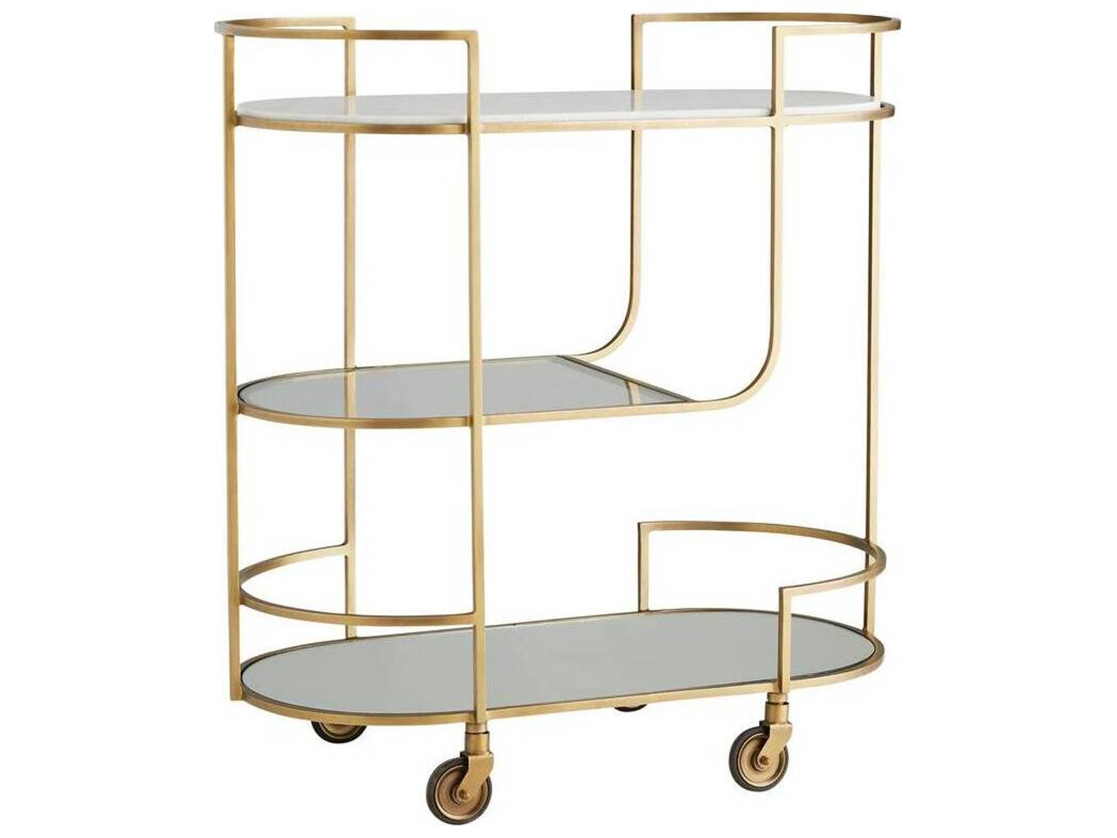 Arteriors Home Trainor Bar Cart Antique Brass Marble