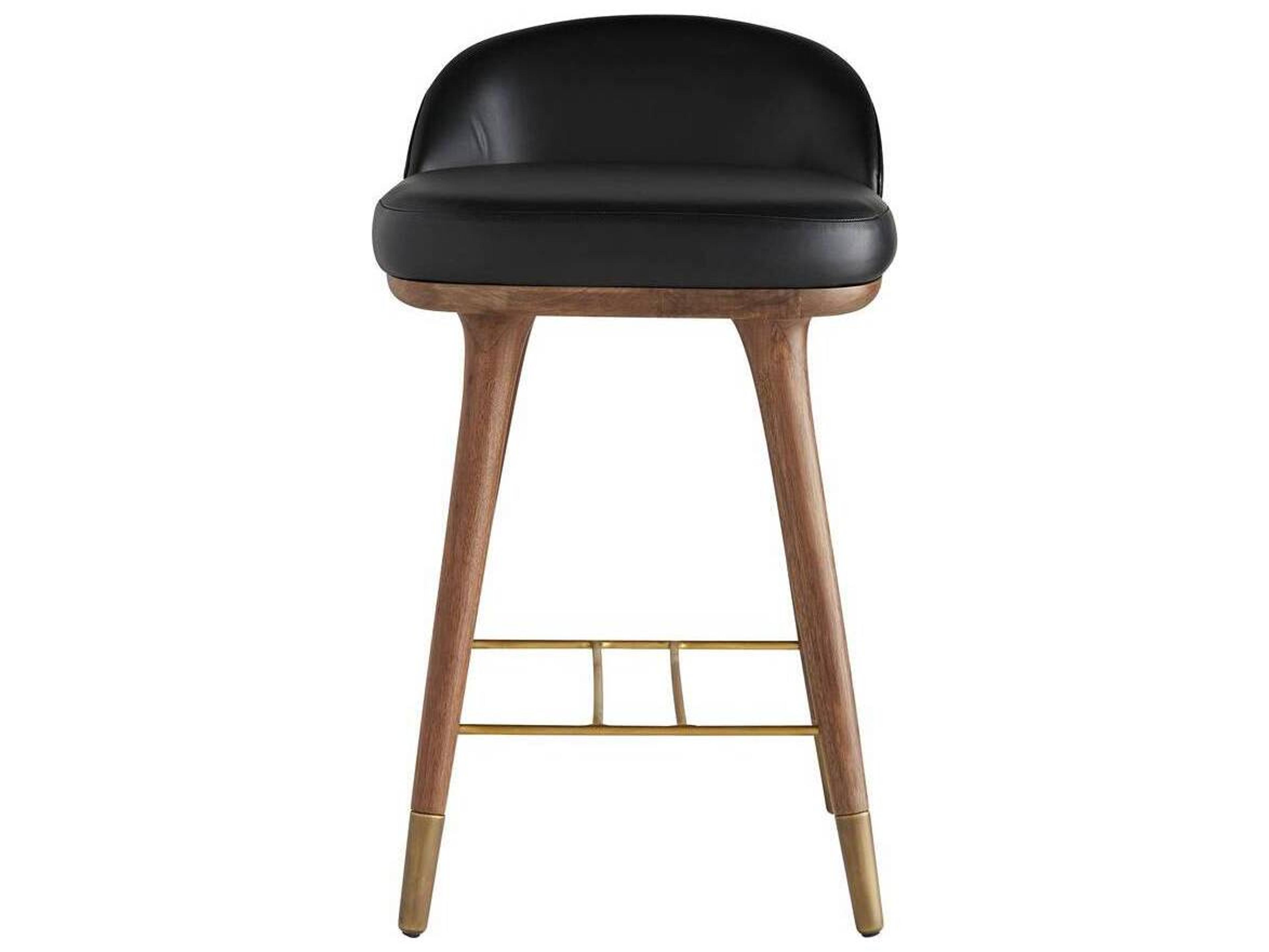Arteriors Home Walsh Counter Stool Black Leather Walnut Wood