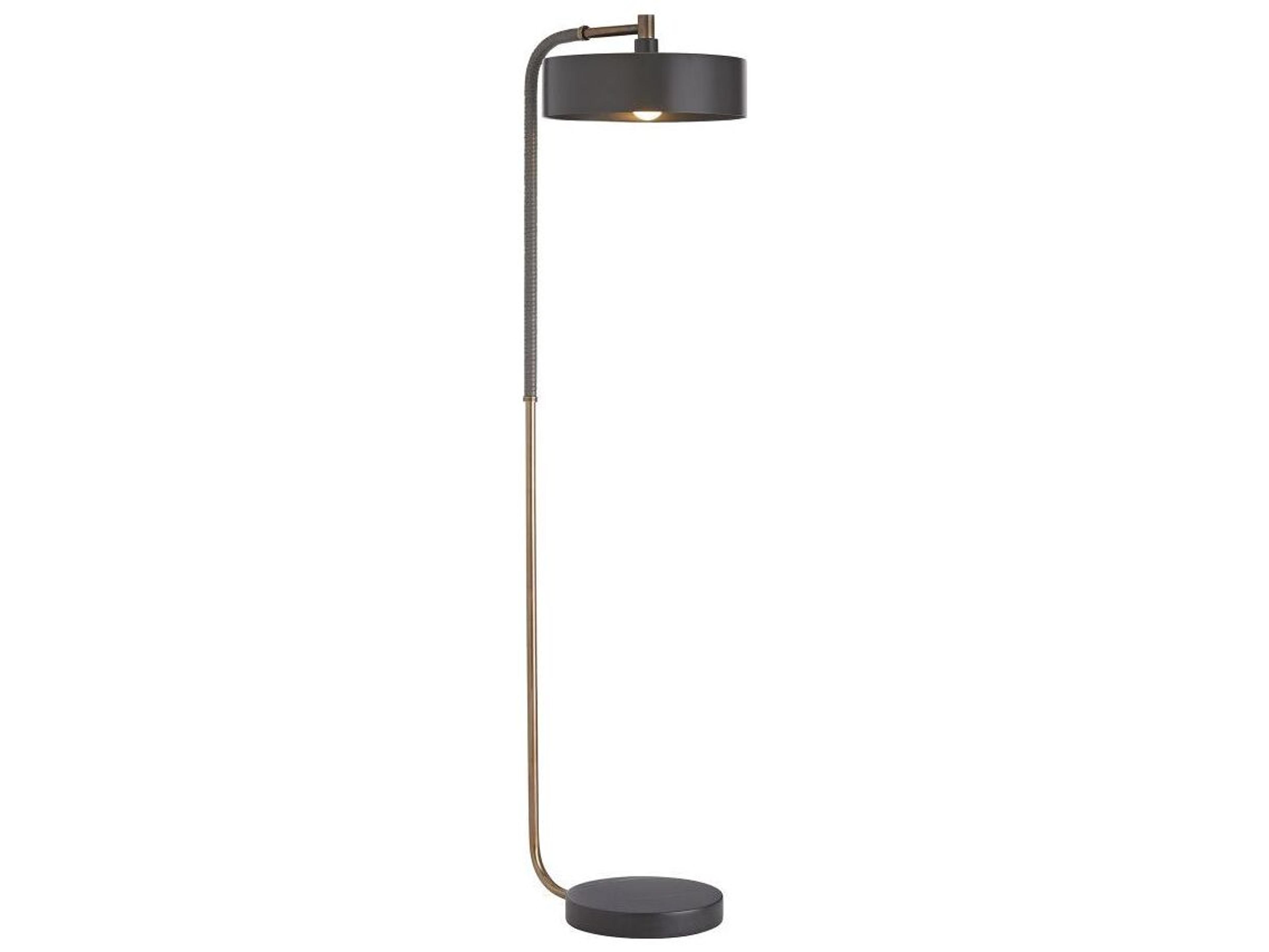 Arteriors Home Aaron Heritage Brass Graphite Leather Black Floor Lamp