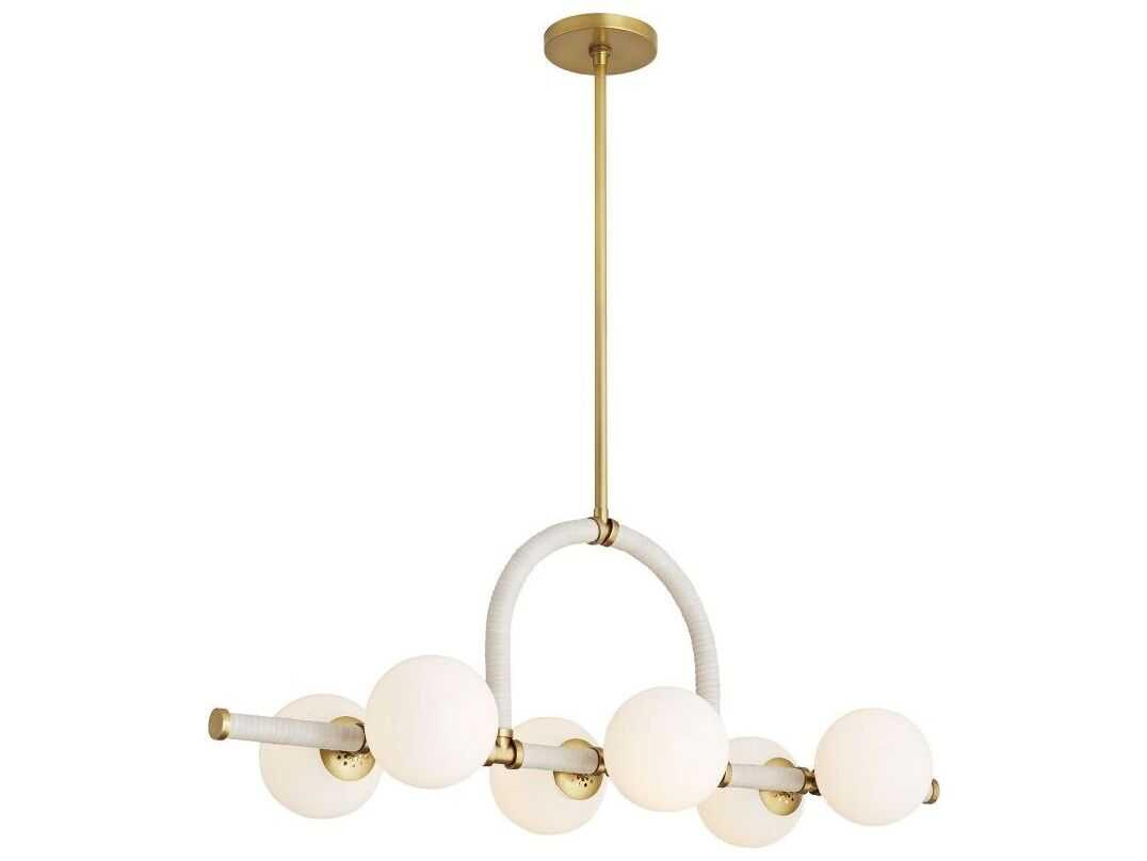 Arteriors Home Harrison 6-Light Antique Brass Light Gray Leather Island Pendant