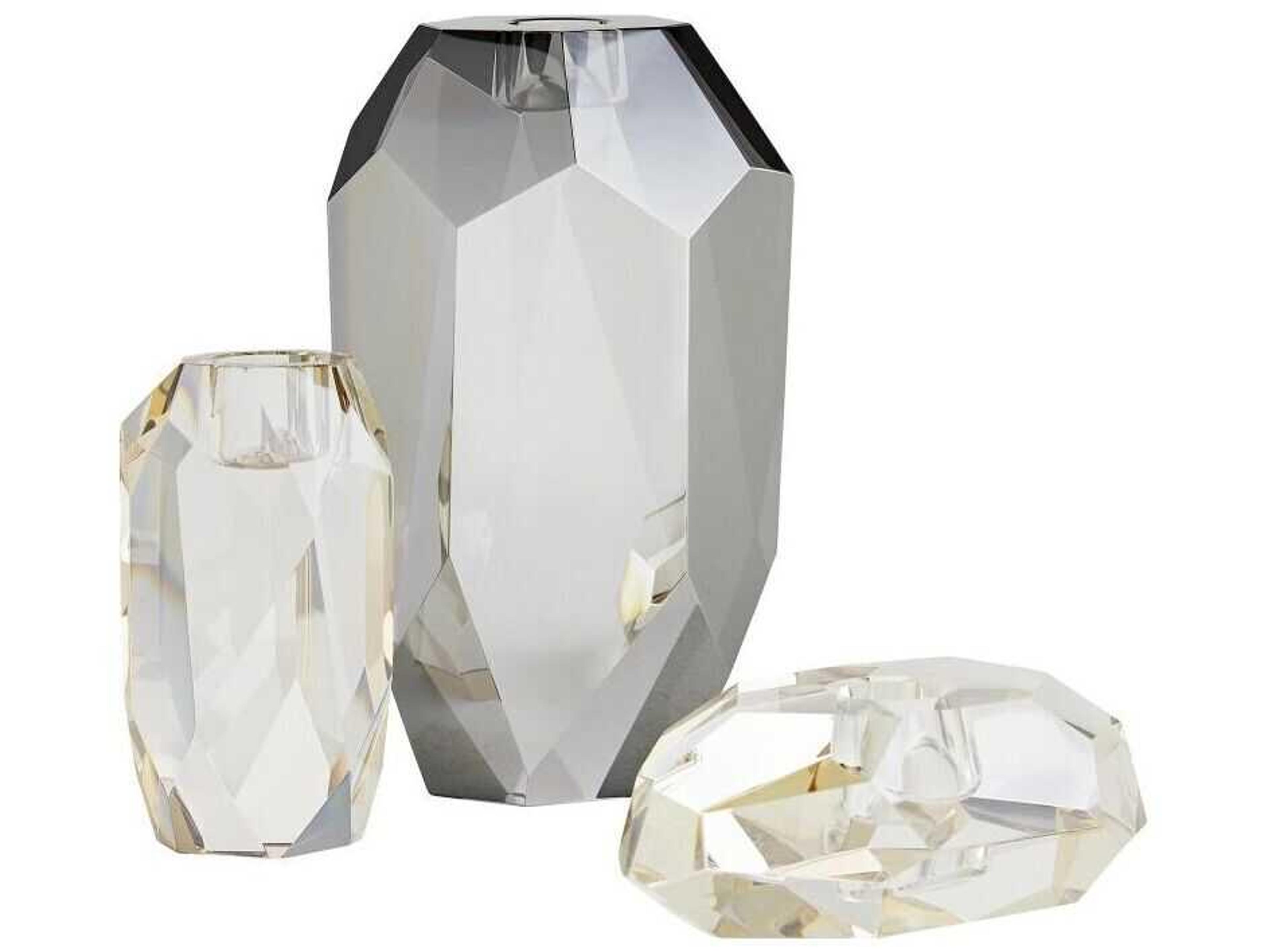 Arteriors Home Violet Tinted Crystal Candle Holder Set of 3