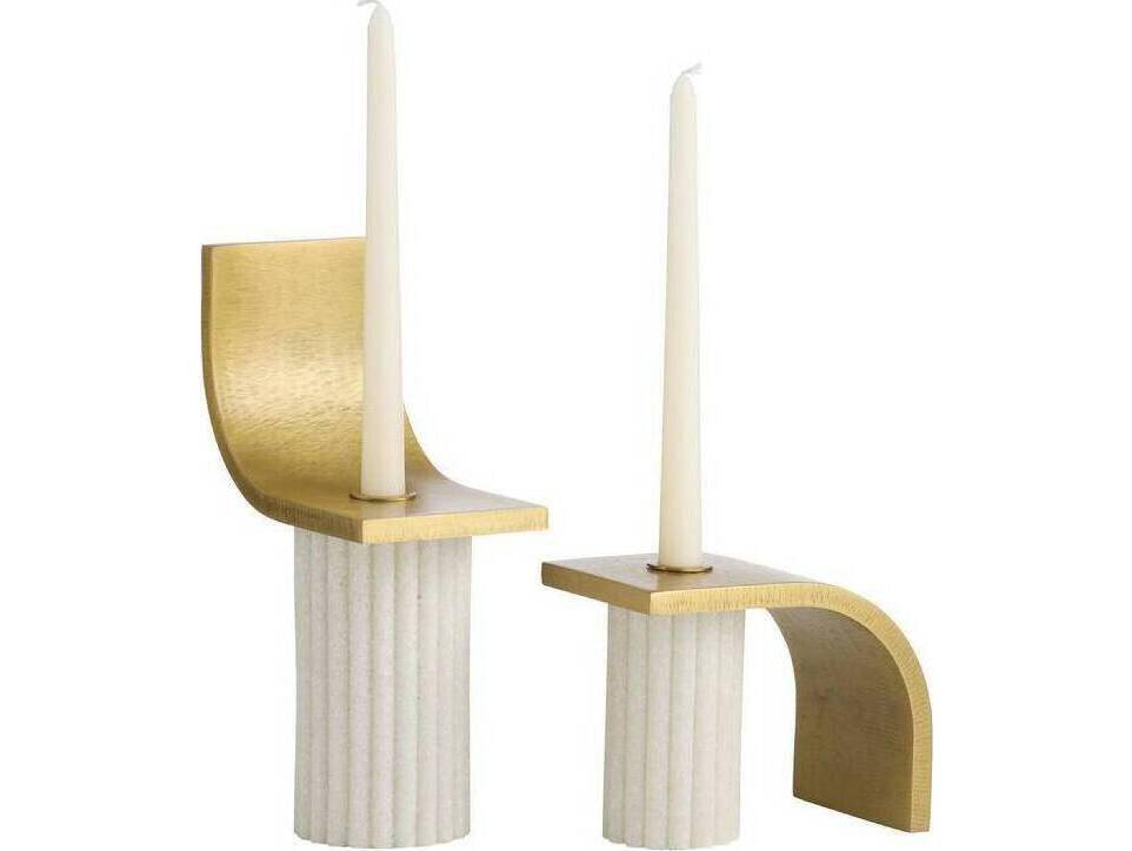 Arteriors Home Ivanna Ivory Antique Brass White Gold Candleholders Set of 2