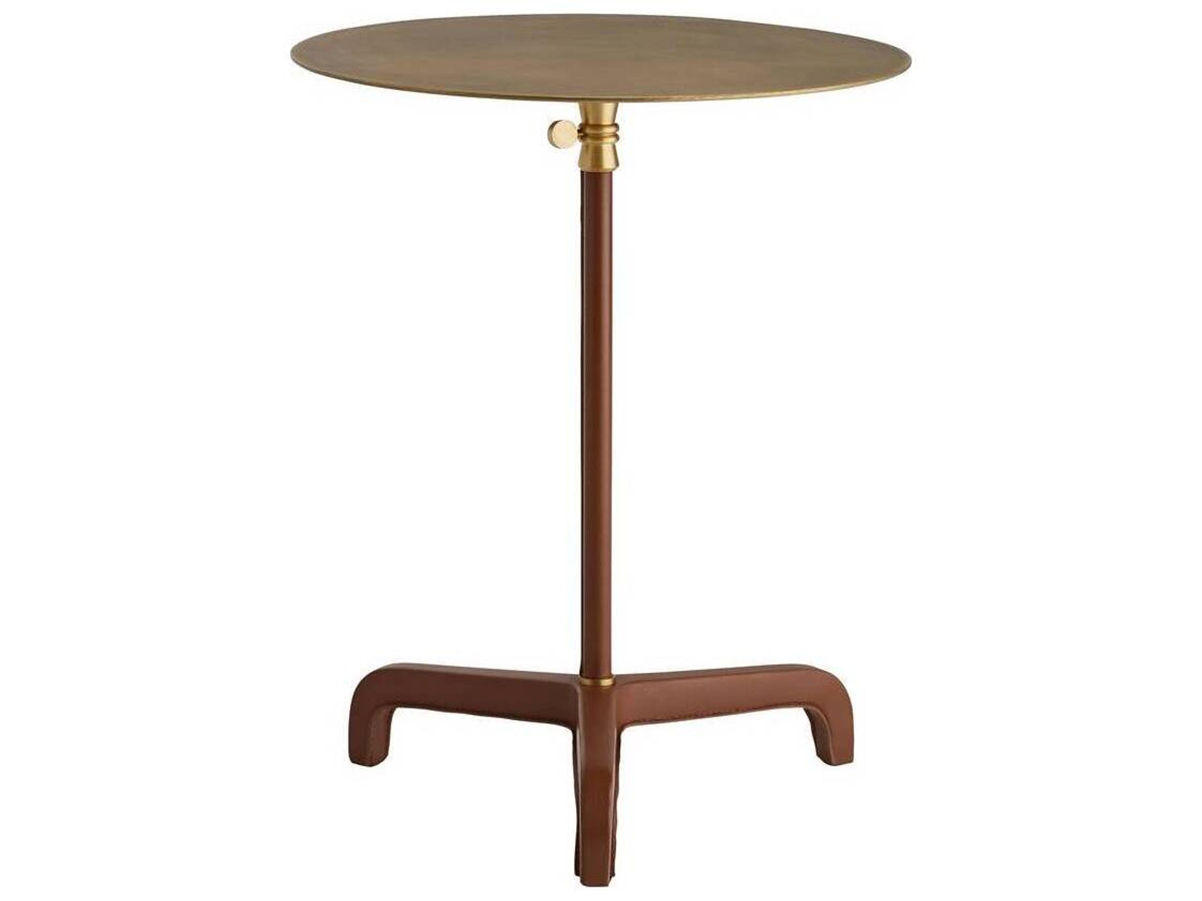 Arteriors Home Addison Round Metal Cognac Leather End Table