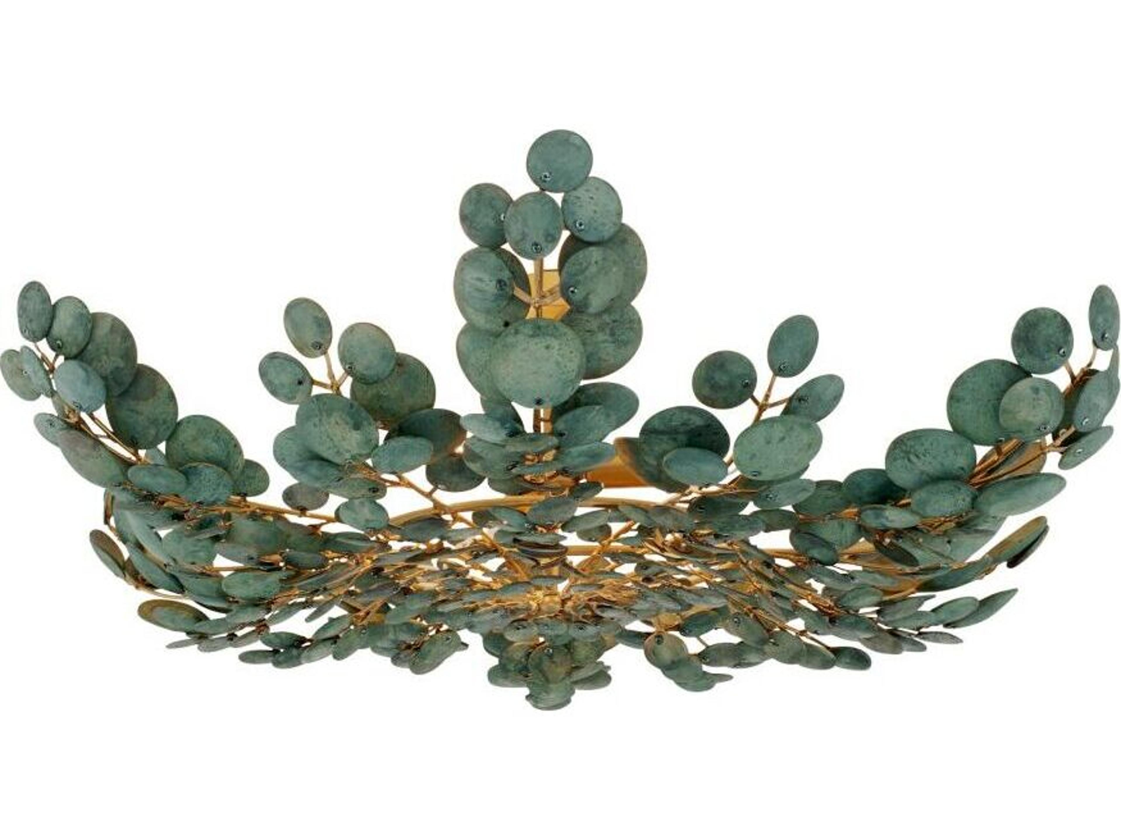 Arteriors Home Bilal 3-Light Eucalyptus Antique Brass Green Semi Flush Mount