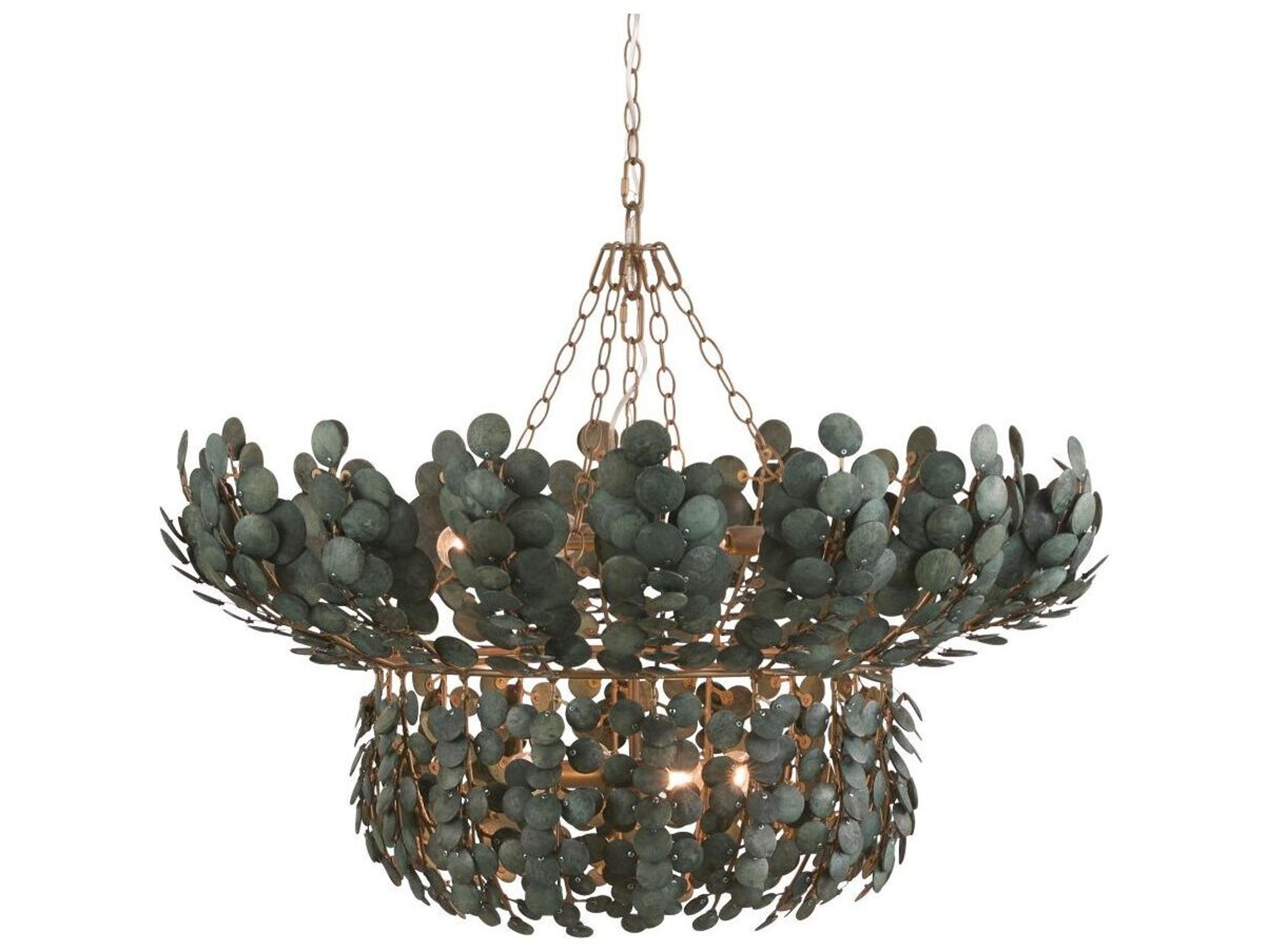 Arteriors Home Bilal 8-Light Eucalyptus Stain Antique Brass Green Chandelier