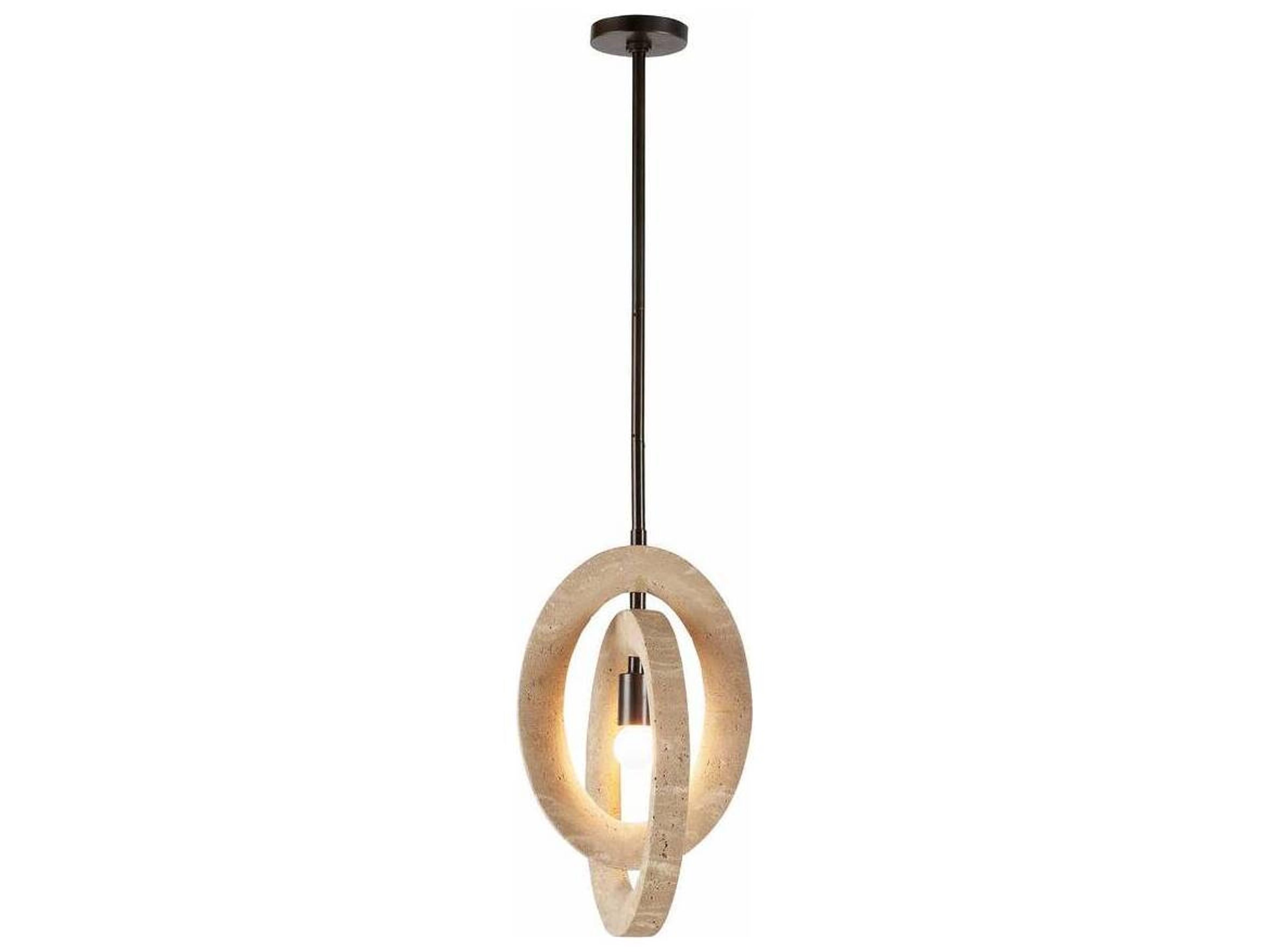 Arteriors Home Collins 1-Light Faux Travertine English Bronze Brown Round Mini Pendant