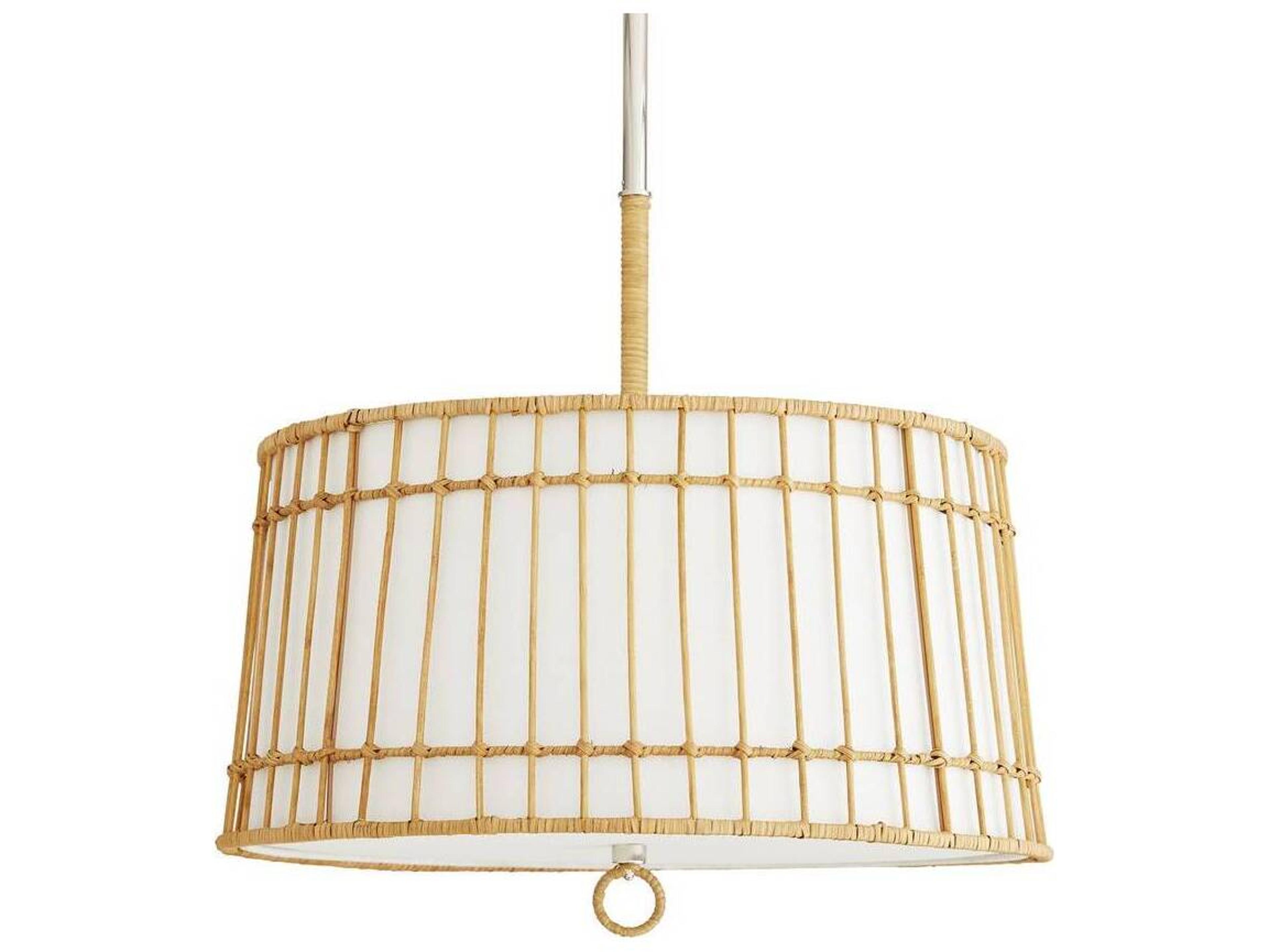 Arteriors Home Sea 4-Light Natural Rattan Polished Nickel Brown Drum Pendant