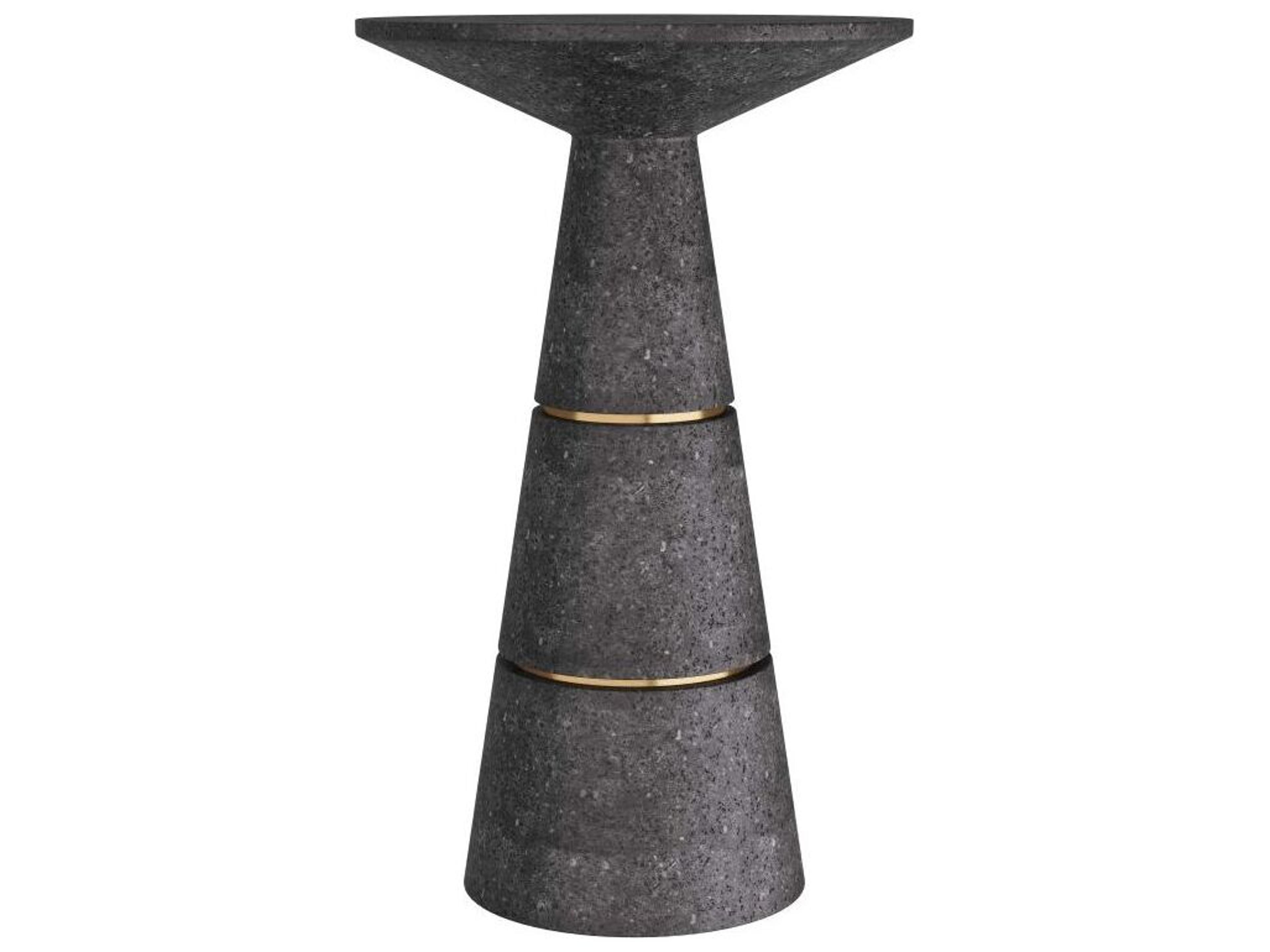 Arteriors Home Round Stone Charcoal Antique Brass Verwall End Table