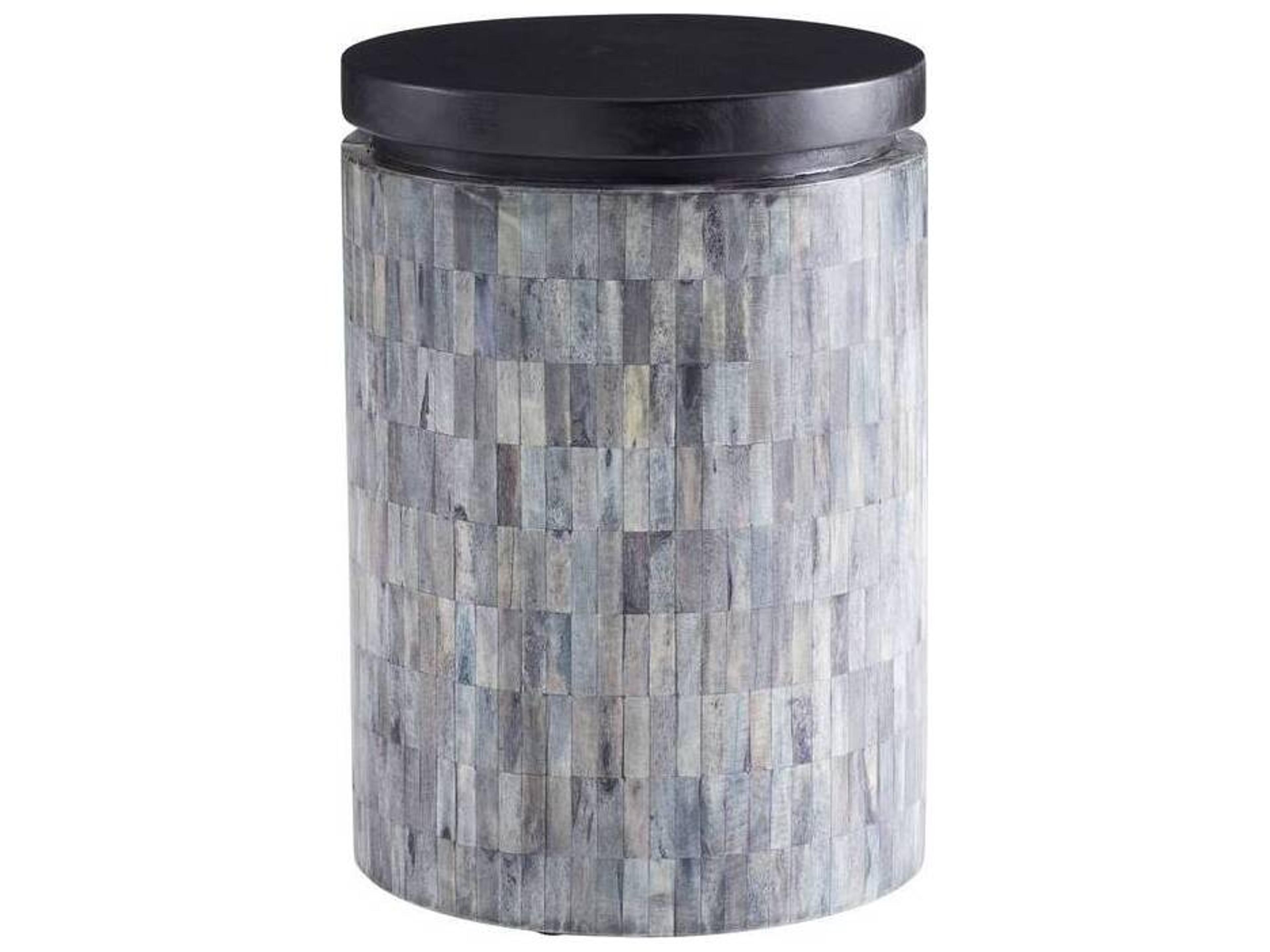 Arteriors Home Round Wood Ebony Natural Gray Garner End Table