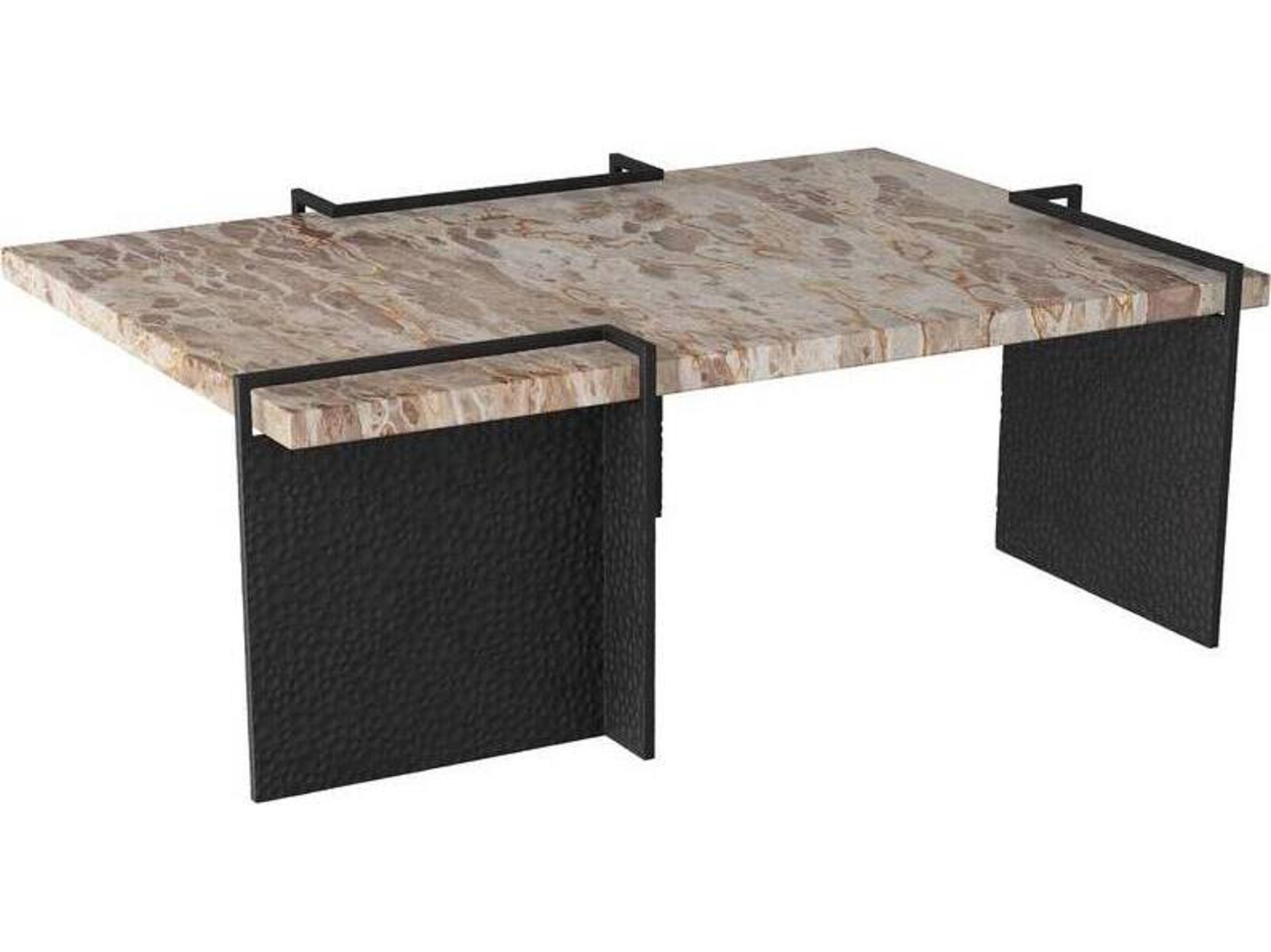 Arteriors Home Rectangular Marble Capri Blackened Iron Boda Coffee Table