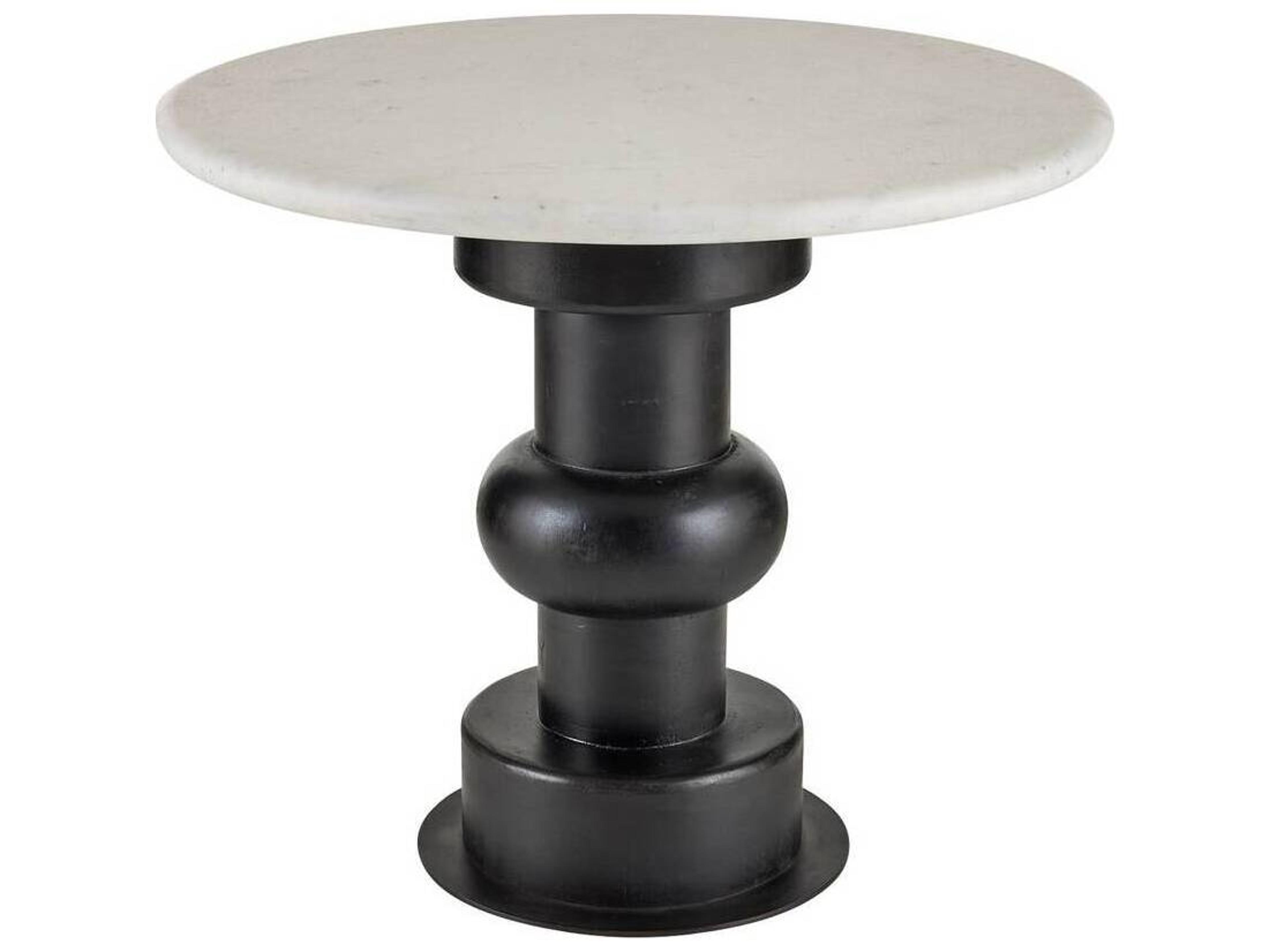 Arteriors Home Round Marble White Ebony Devito End Table