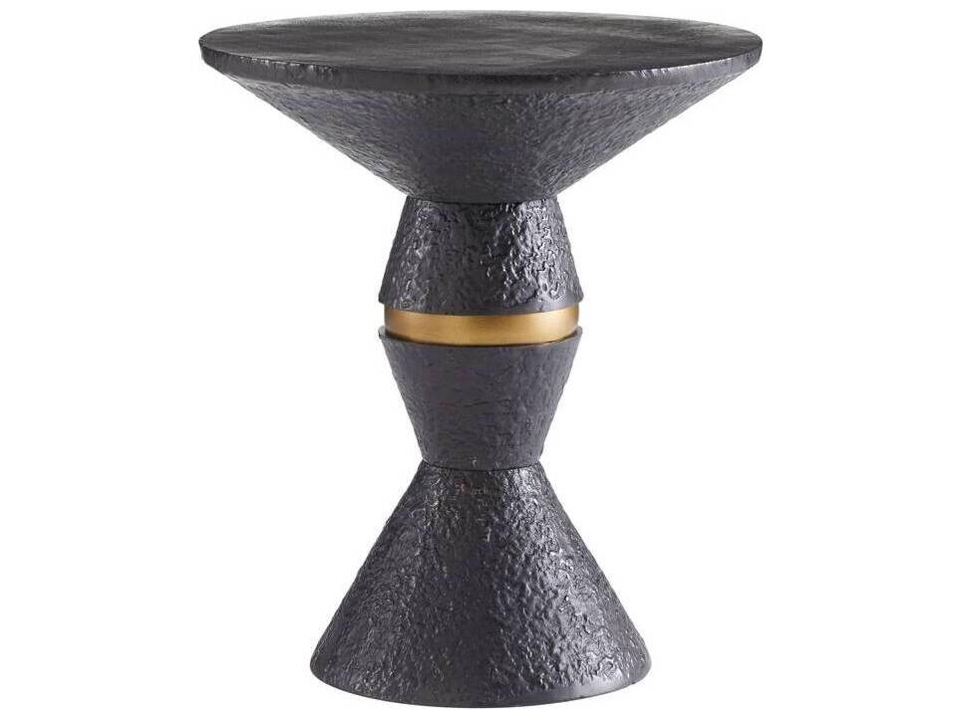 Arteriors Home Round Metal Blackened Bronze Antique Brass Floyd End Table