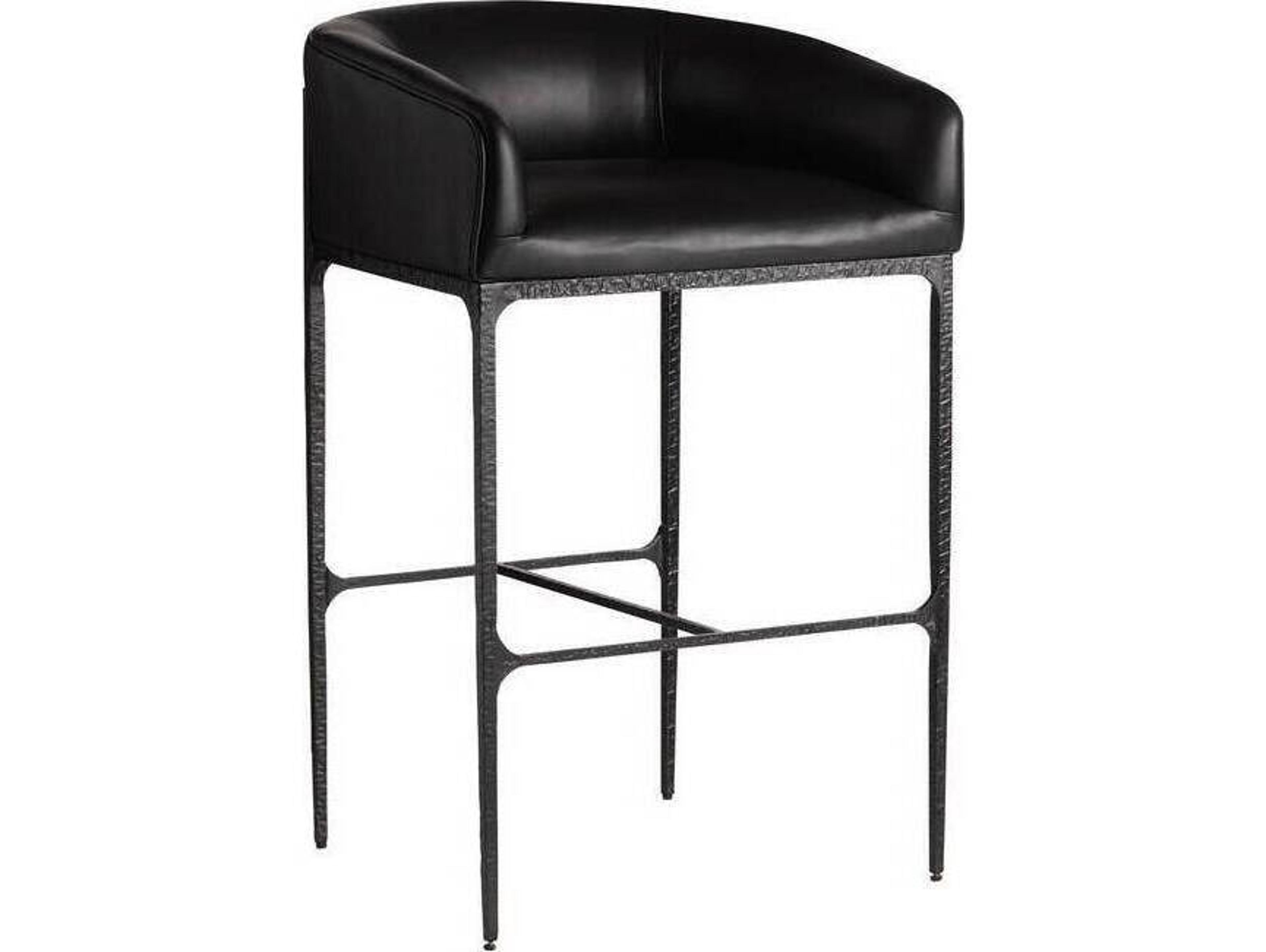 Osbourne Black Blackened Iron Leather Bar Stool