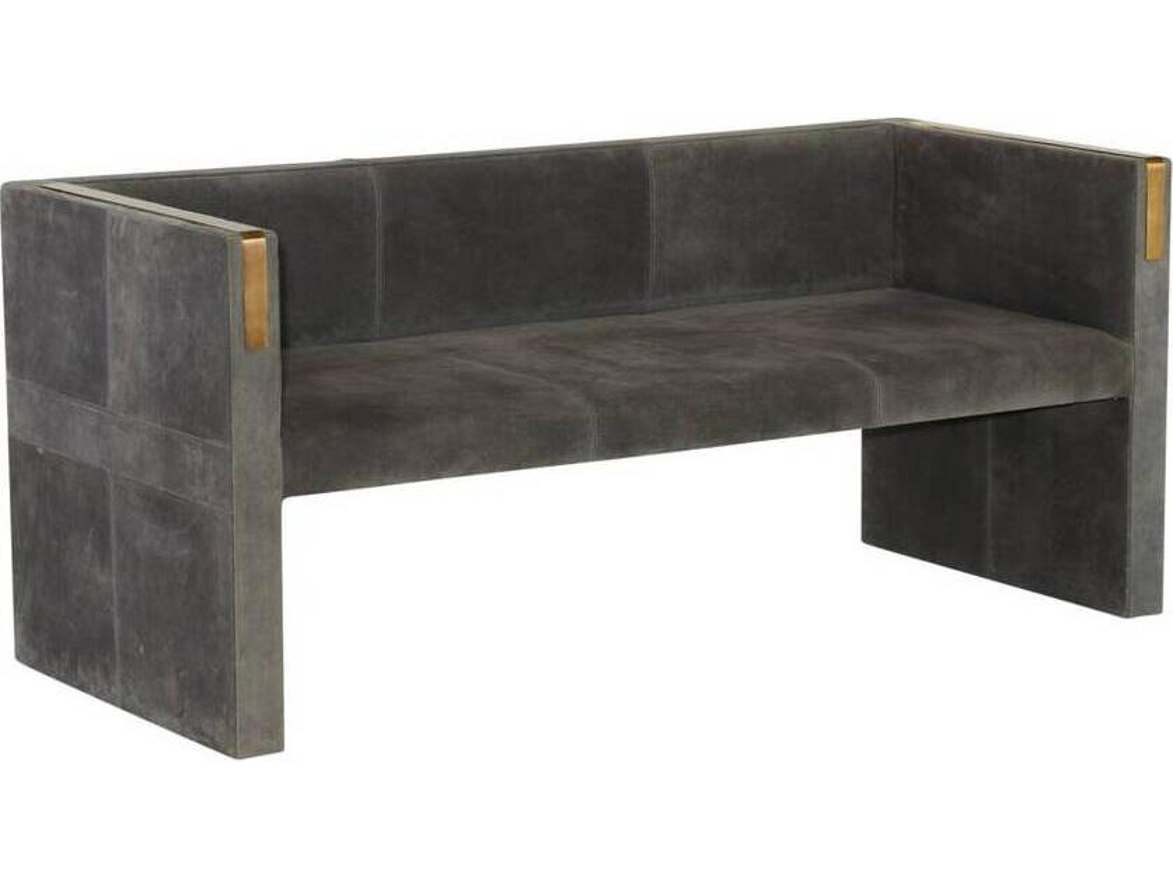 Arteriors Home Donovan Slate Grey Antique Brass Suede Upholstered Sofa