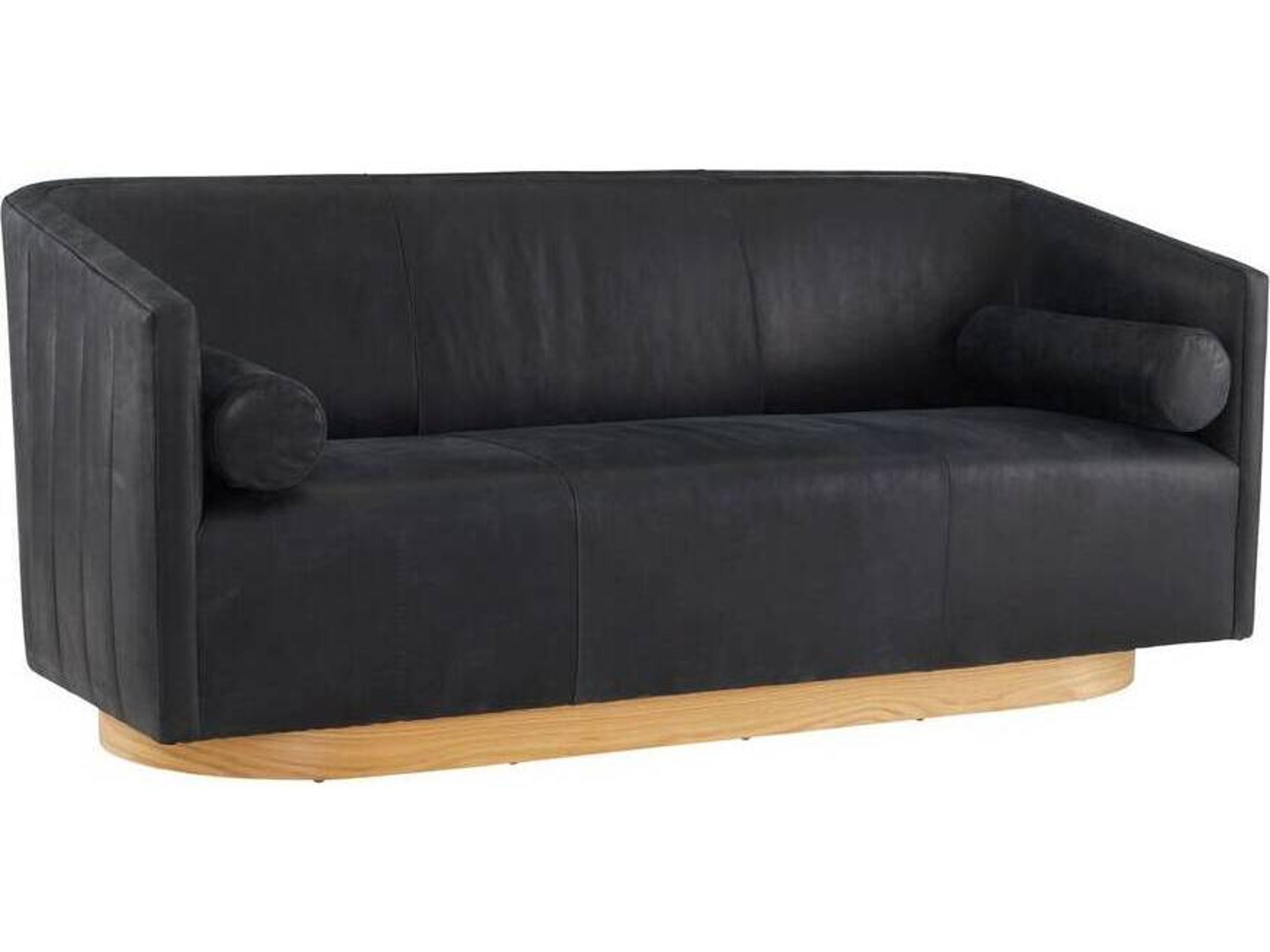 Arteriors Home Huxley Noir White Oyster Black Leather Sofa
