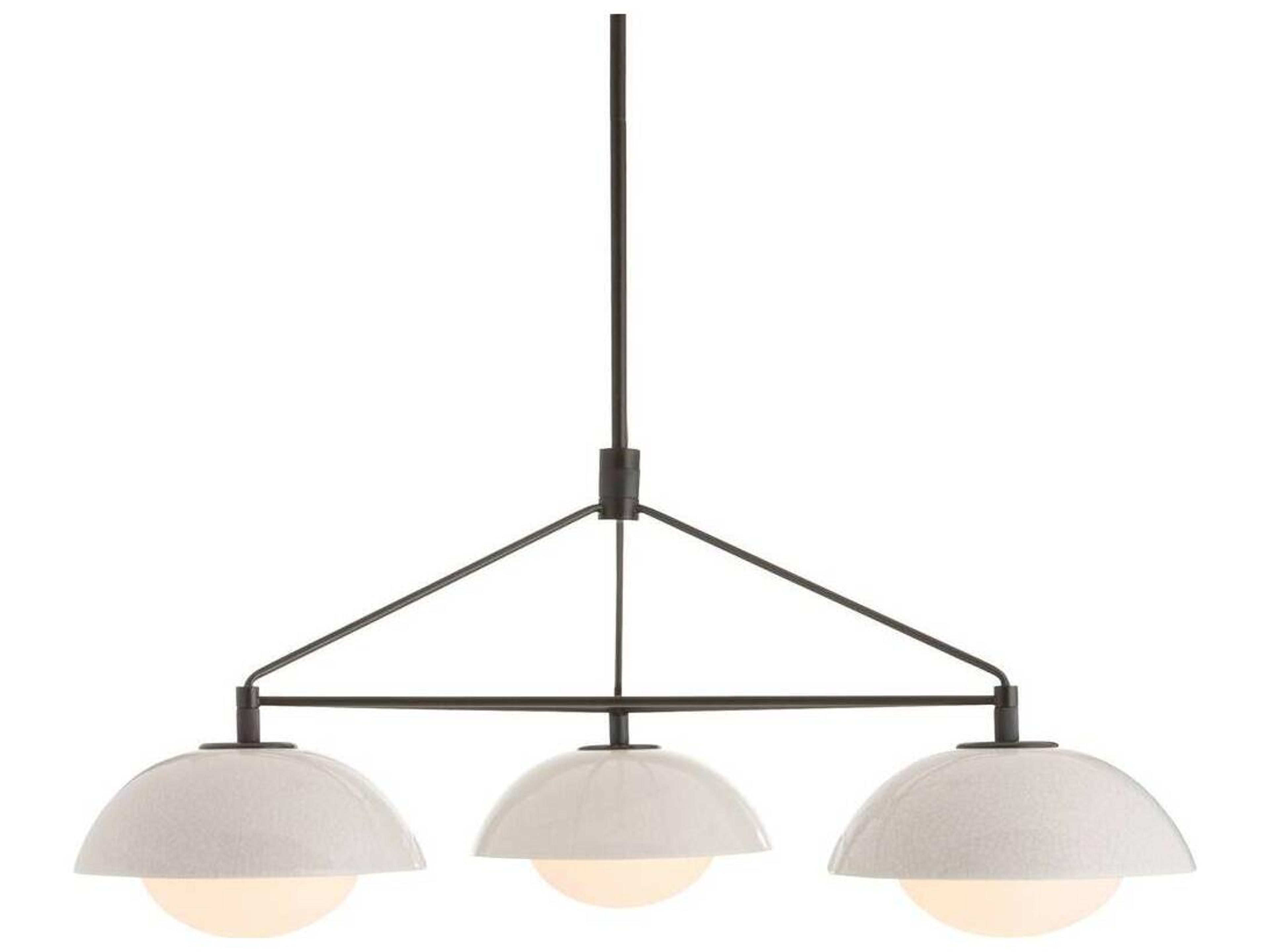 Arteriors Home Glaze 3-Light Ivory Stained Crackle Blackened Steel White Dome Globe Pendant