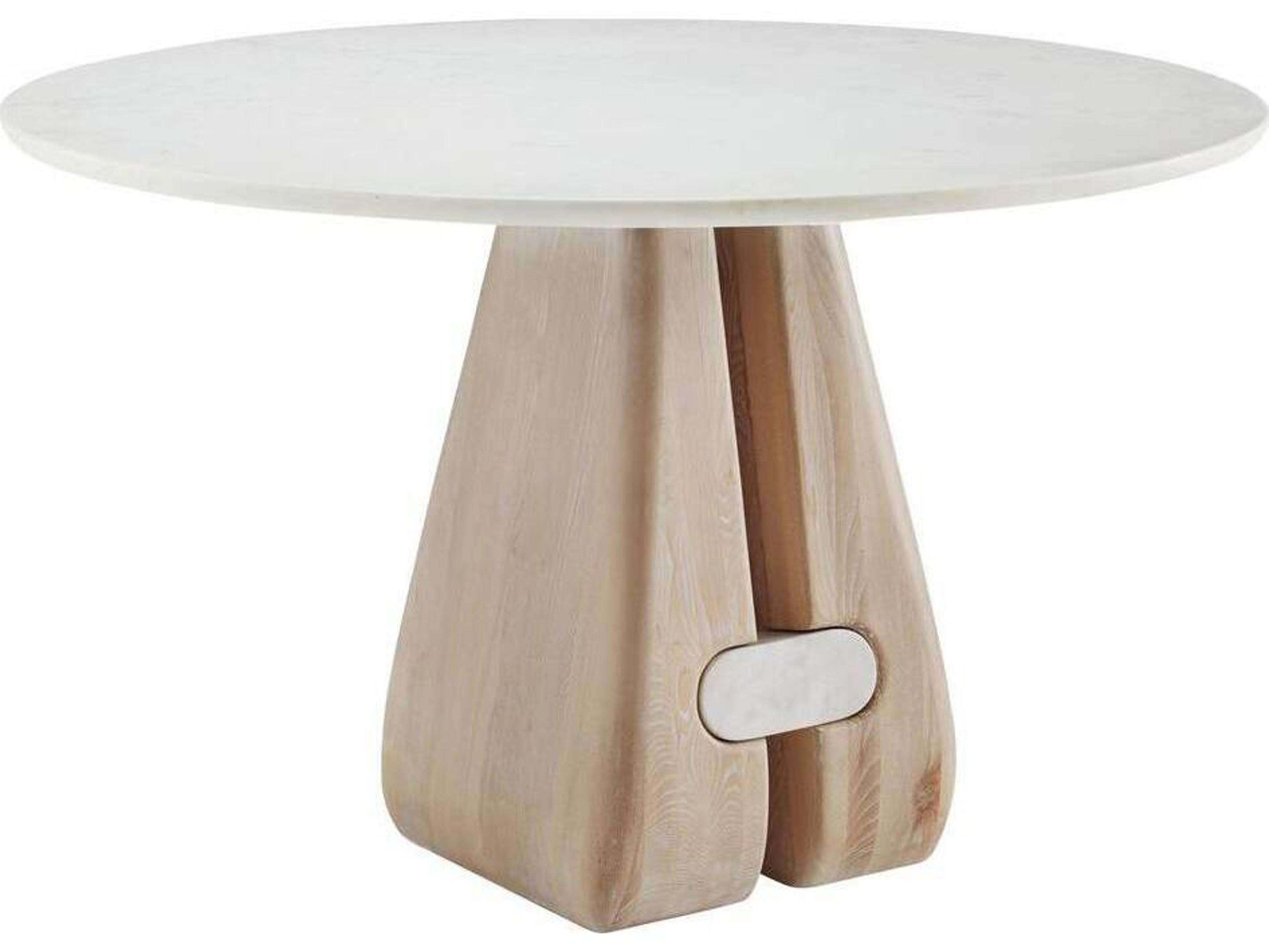 Arteriors Home Melt Round Marble White Cerused Natural Dining Table