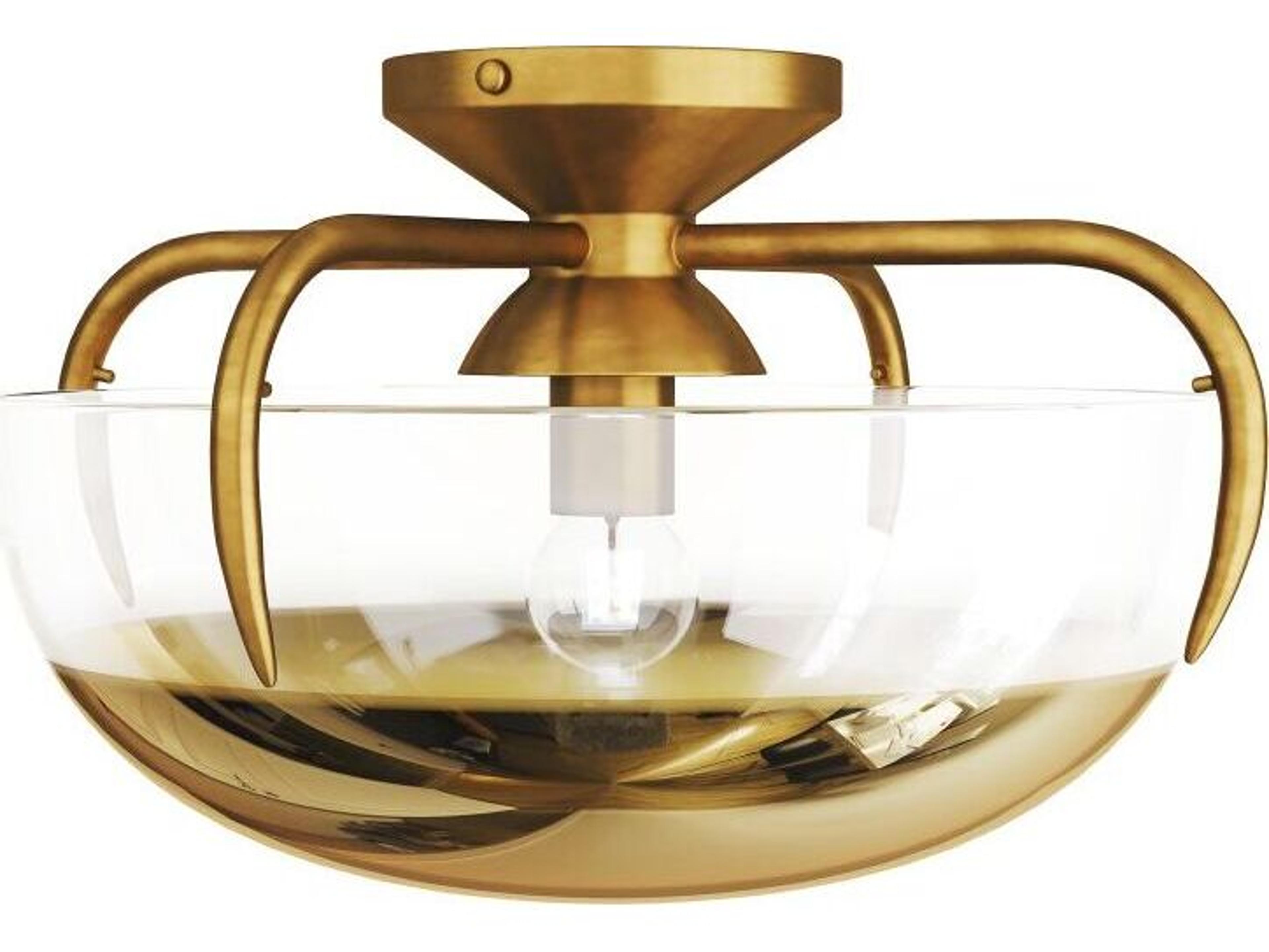 Corona 1-Light Gold Ombre Antique Brass Round Flush Mount
