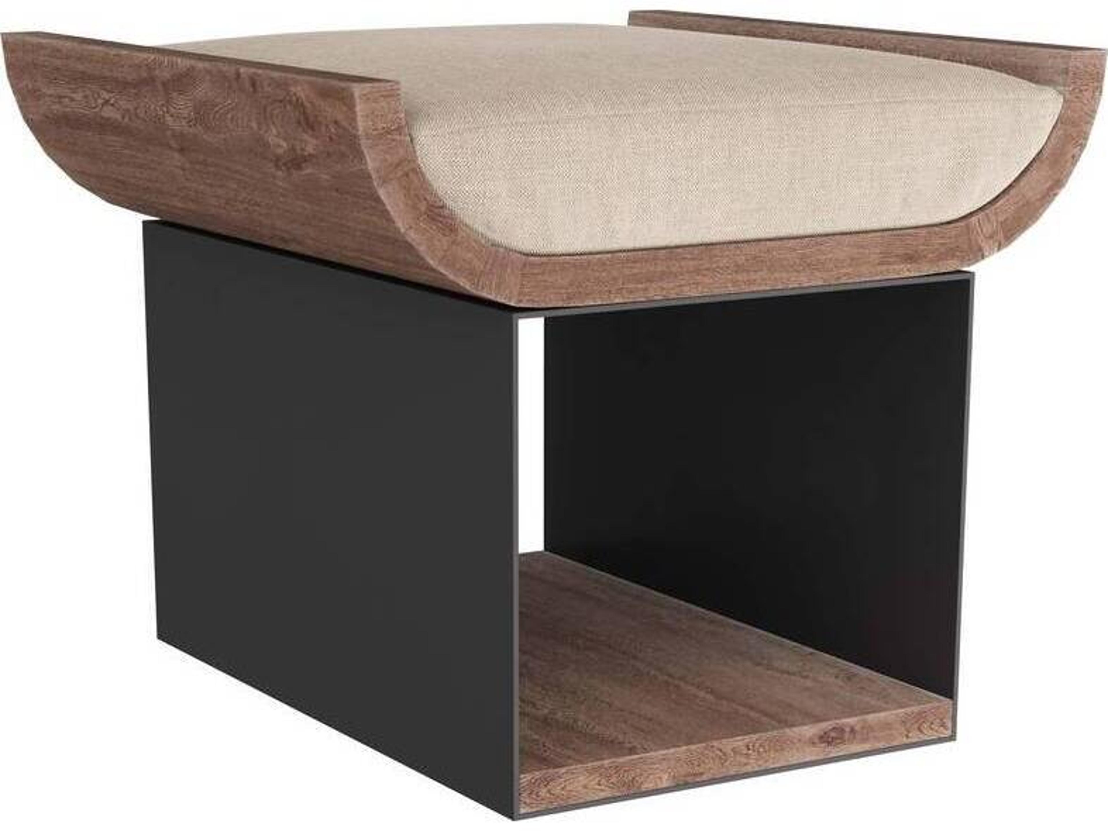 Arteriors Home Natural Gunmetal Brown Upholstered Bookstack Ottoman