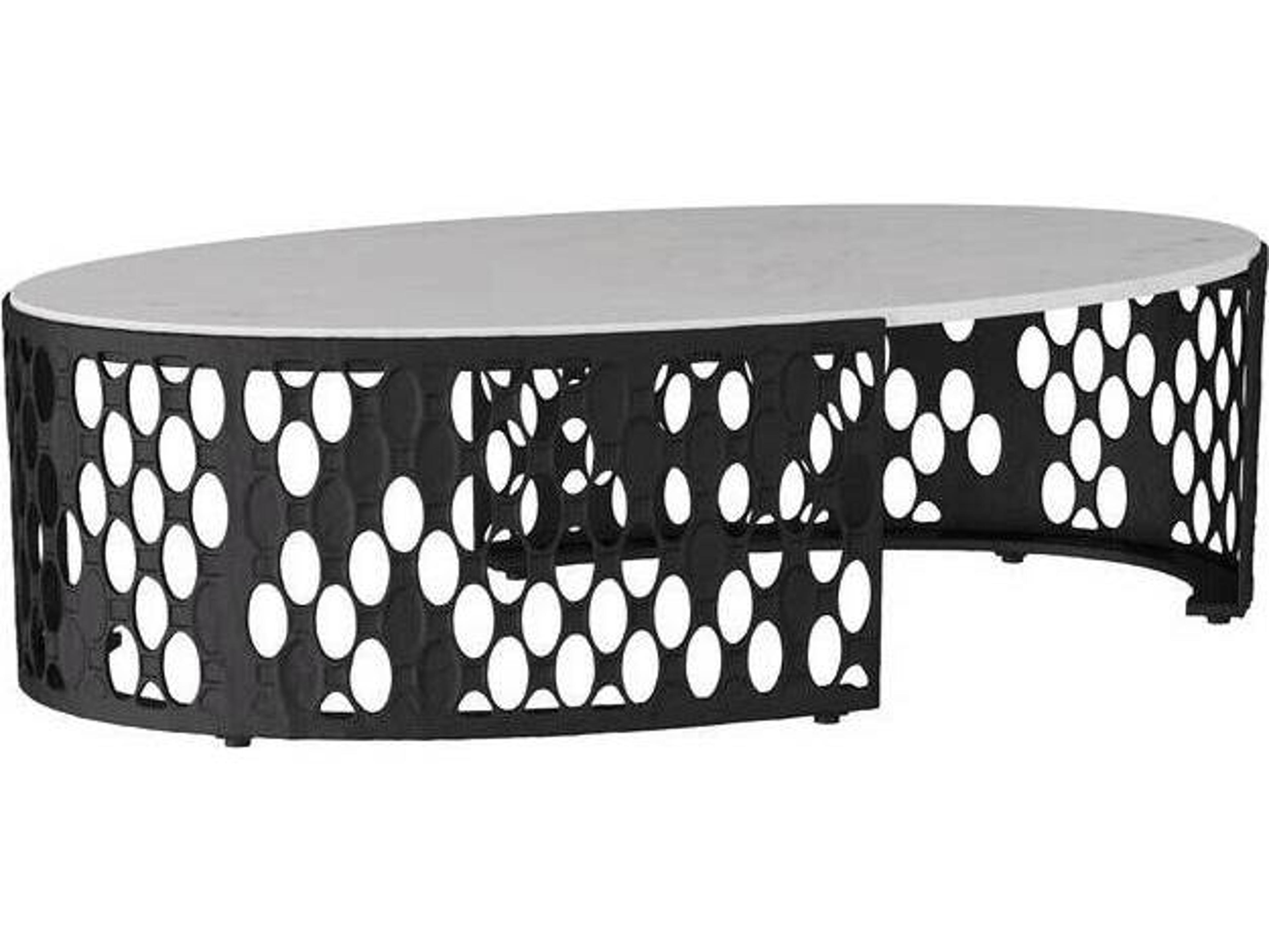 Arteriors Home Oval Marble White Blackened Iron Onze Coffee Table
