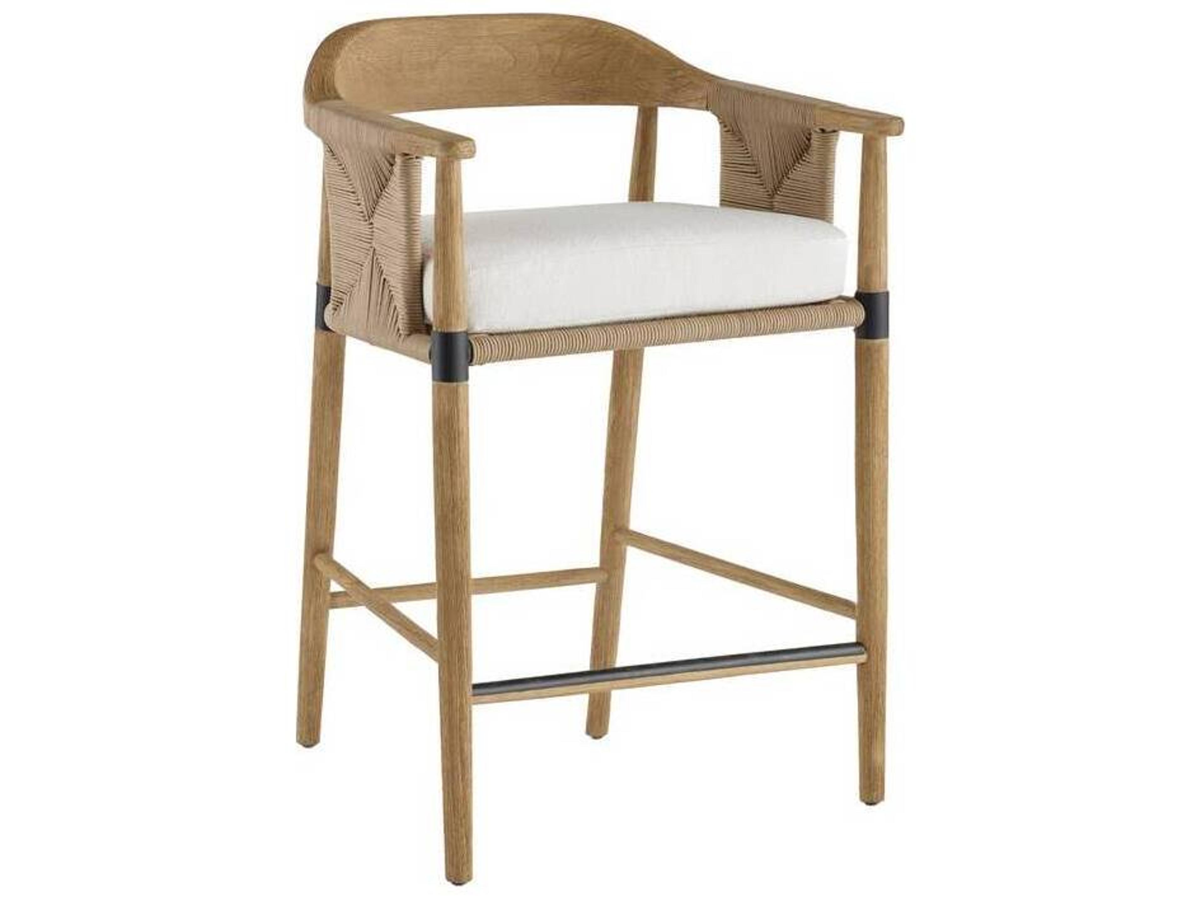 Arteriors Outdoor Estes Pearl Willow Teak Cushion Counter Stool