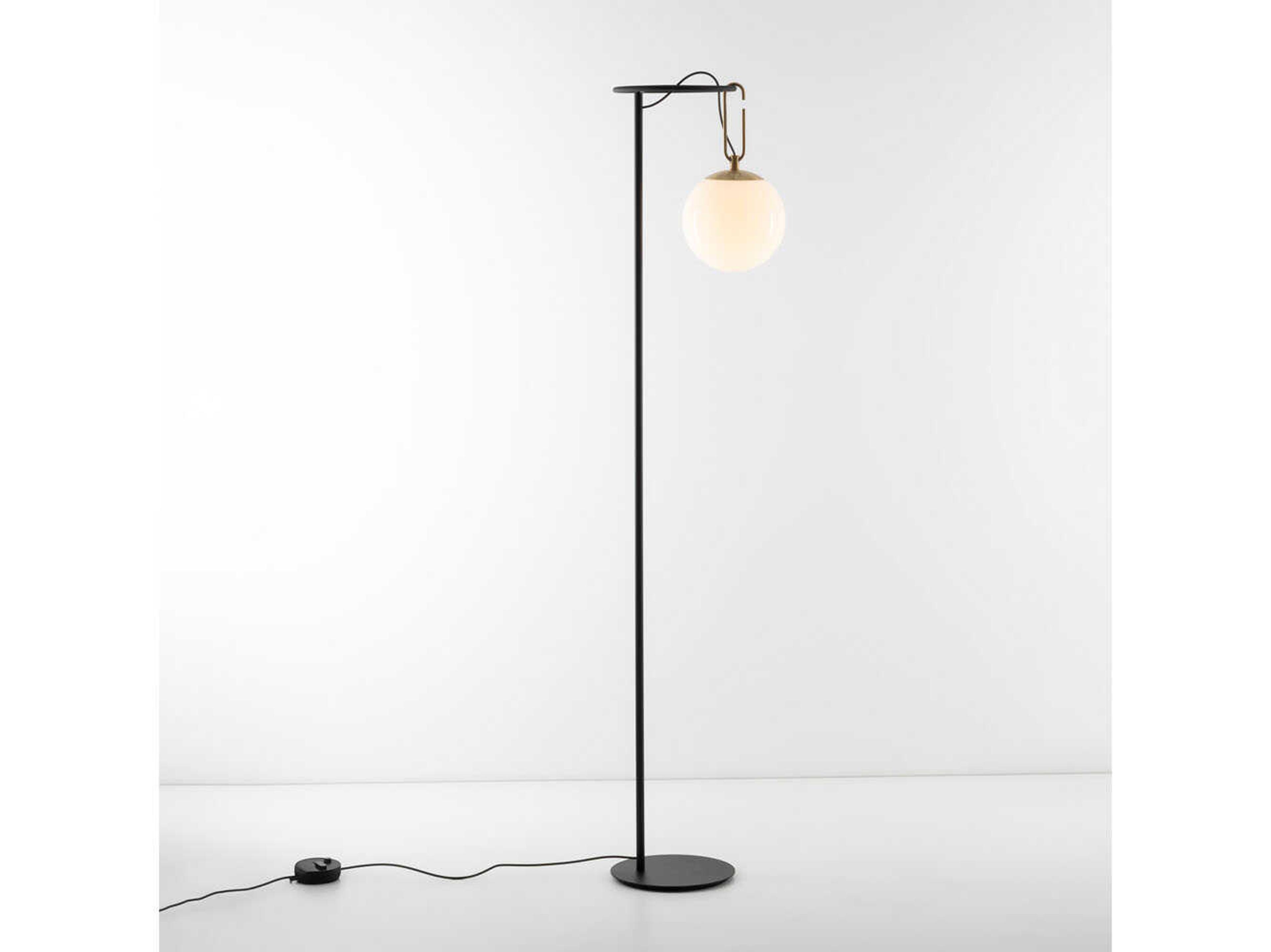 Artemide NH Brushed Brass Black White Glass Floor Lamp