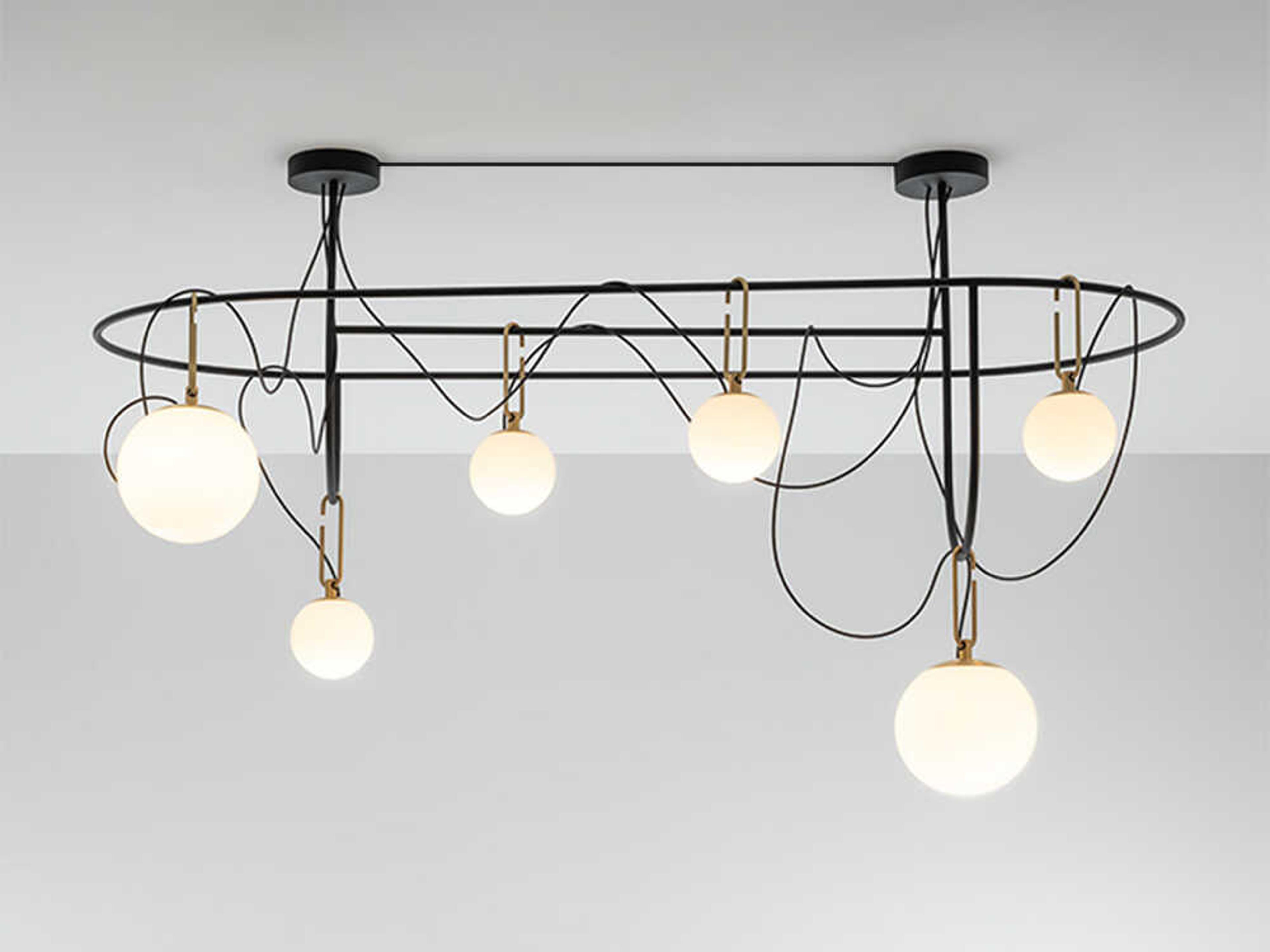 Artemide NH 6-Light Brushed Brass Black Globe Island Pendant