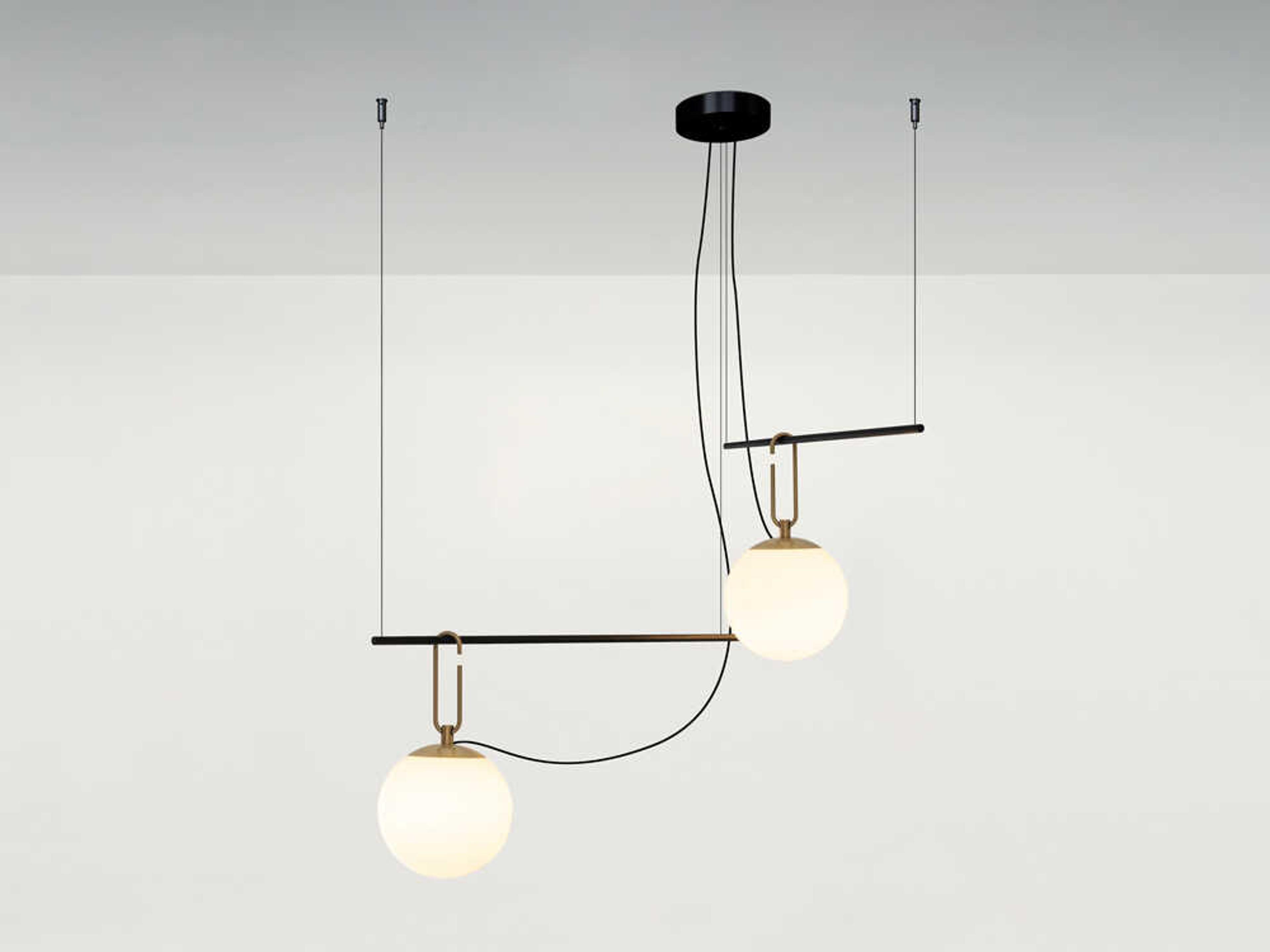 Artemide NH 2-Light Brushed Brass Black Globe Island Pendant