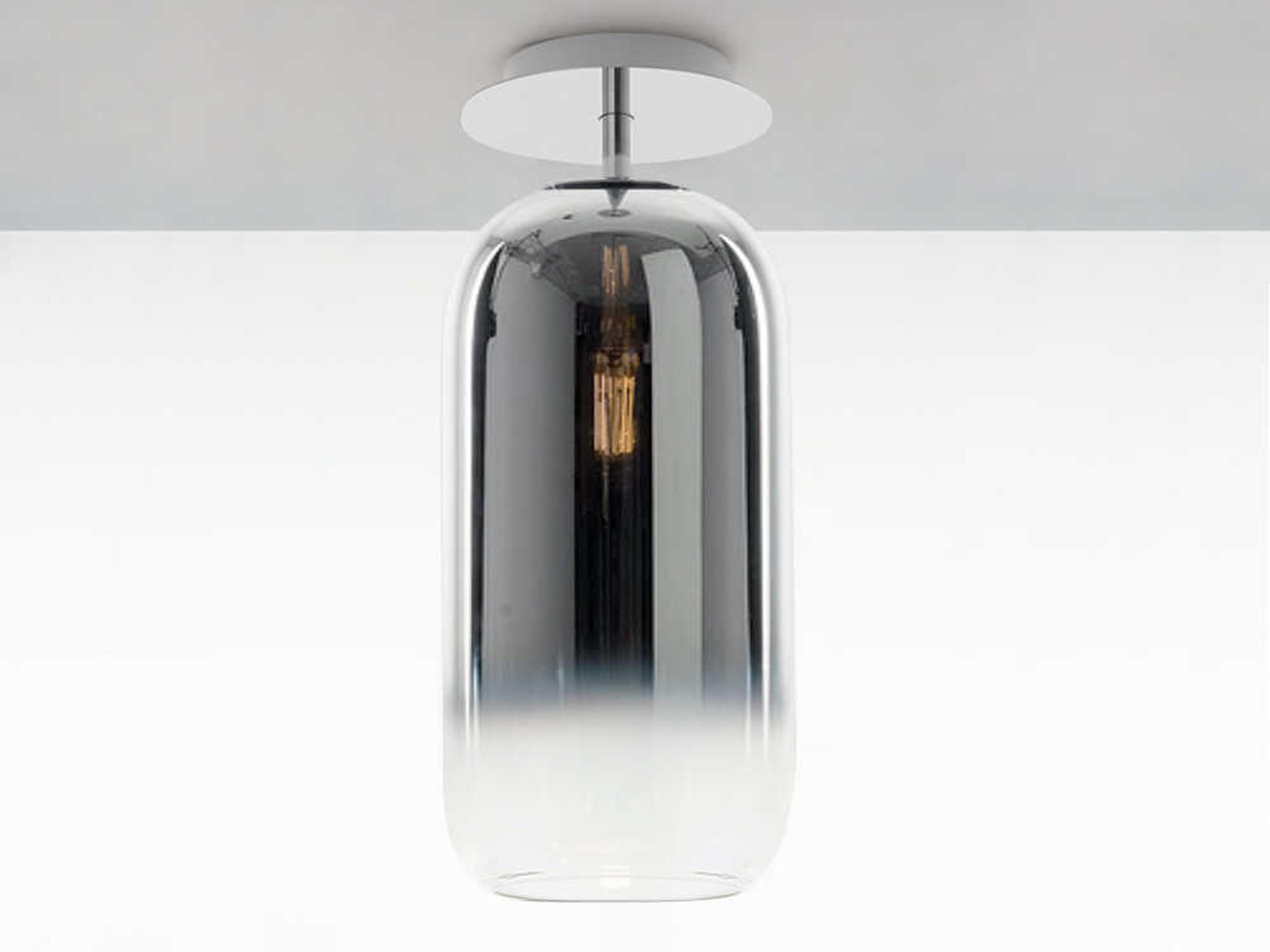 Artemide Gople Classic Silver Chrome Cylinder Semi Flush Mount