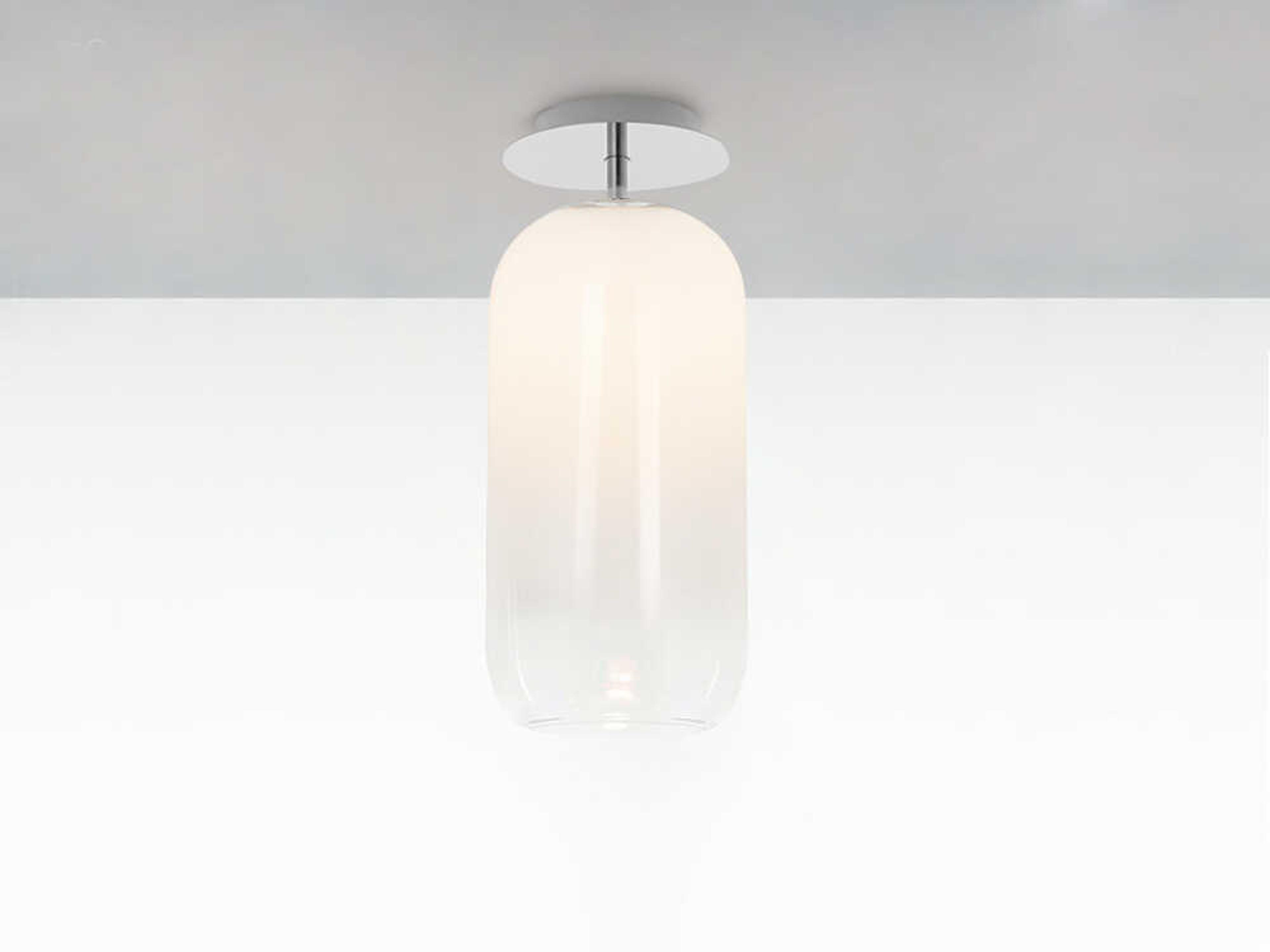 Artemide Gople Mini White Chrome Cylinder Semi Flush Mount