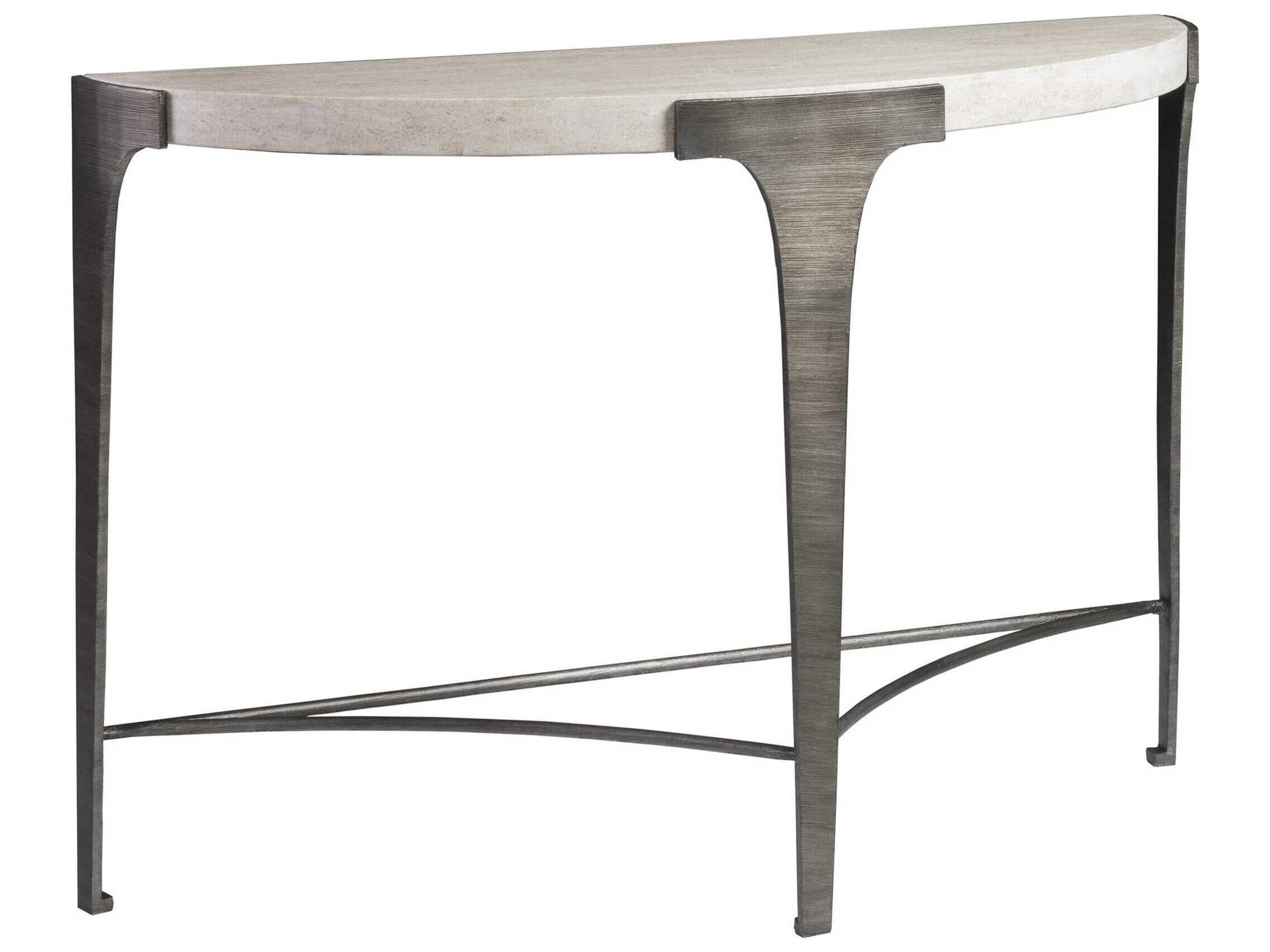 Artistica Cachet Demilune Stone Silver Leaf Console Table