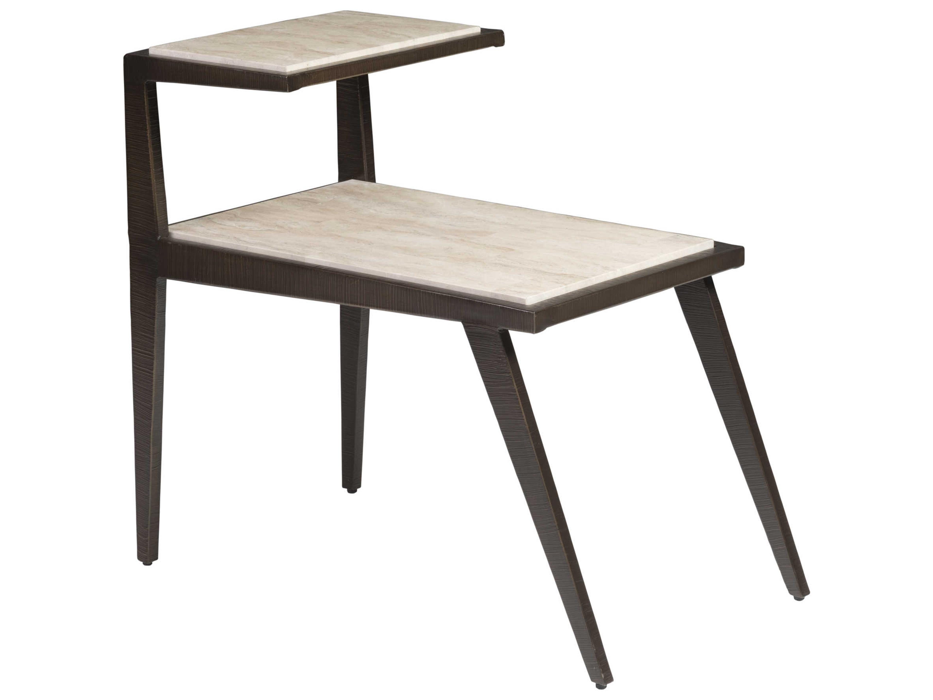 Artistica Signature Designs Adamo Rectangular Stone Desert Travertine Ribbed Brown End Table