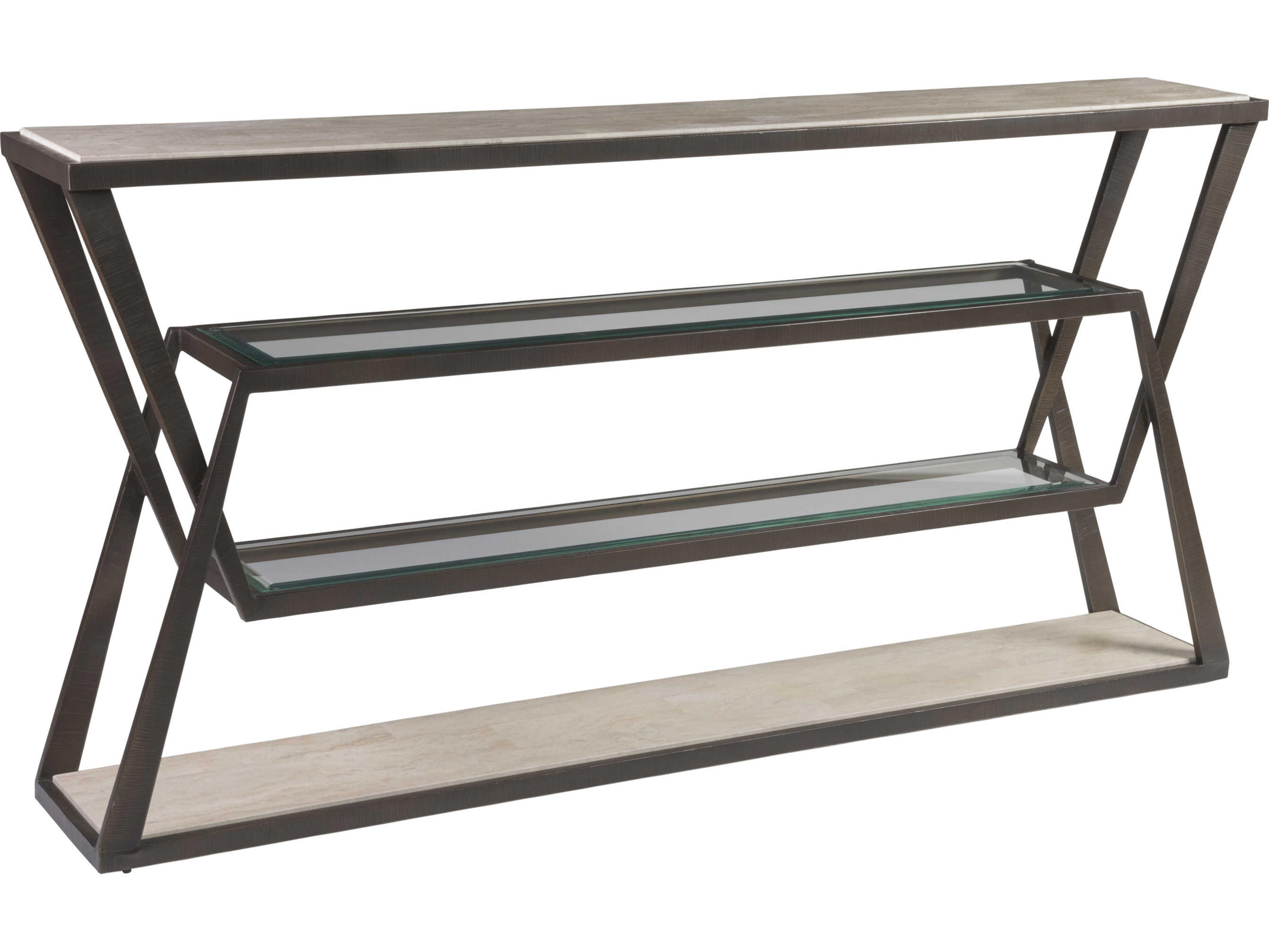 Artistica Signature Designs Adamo Rectangular Stone Desert Travertine Ribbed Brown Console Table